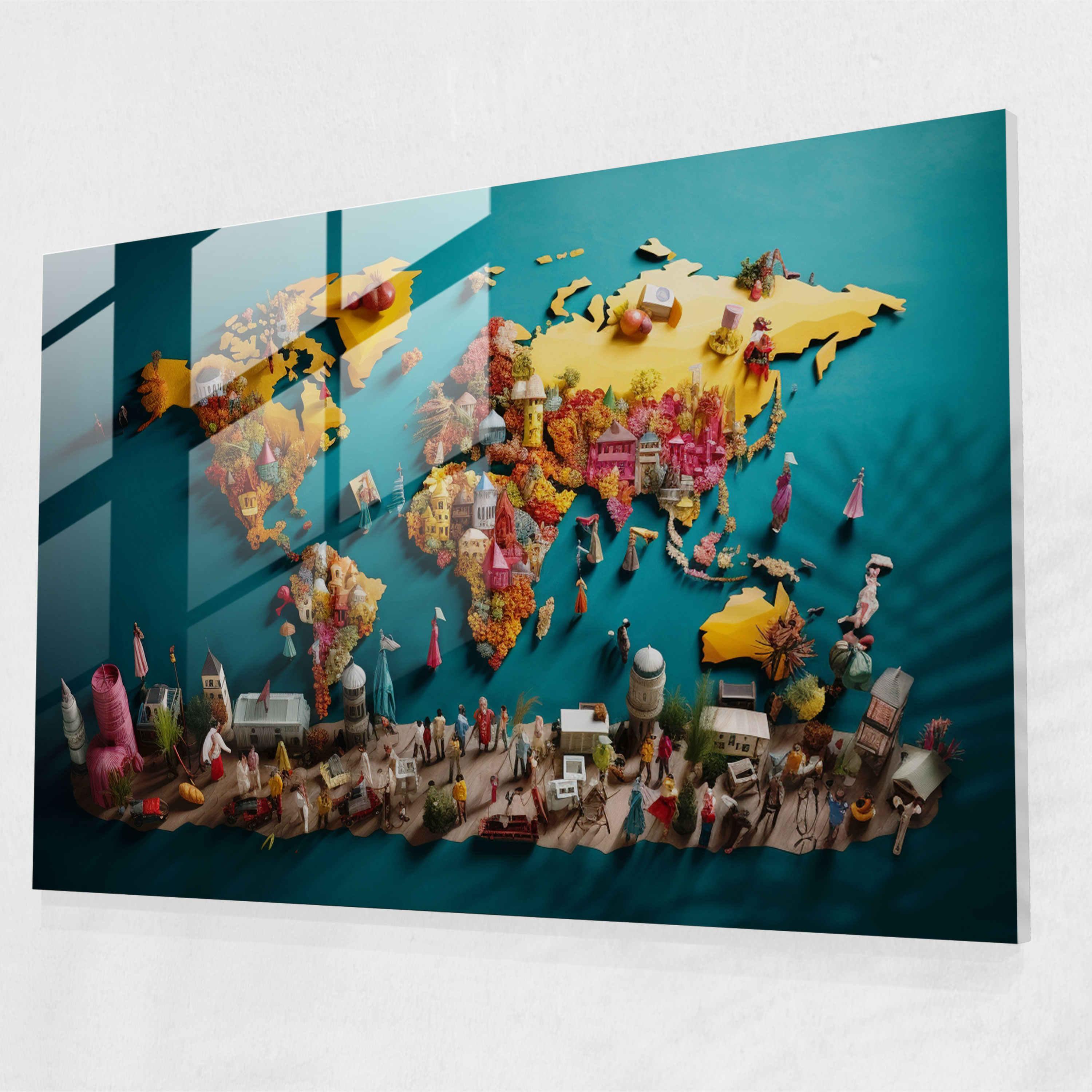 World Map Glass Wall Art - Travel Photography Collage - World Map 2, Glass Print, Diversity, Glass Wall Art