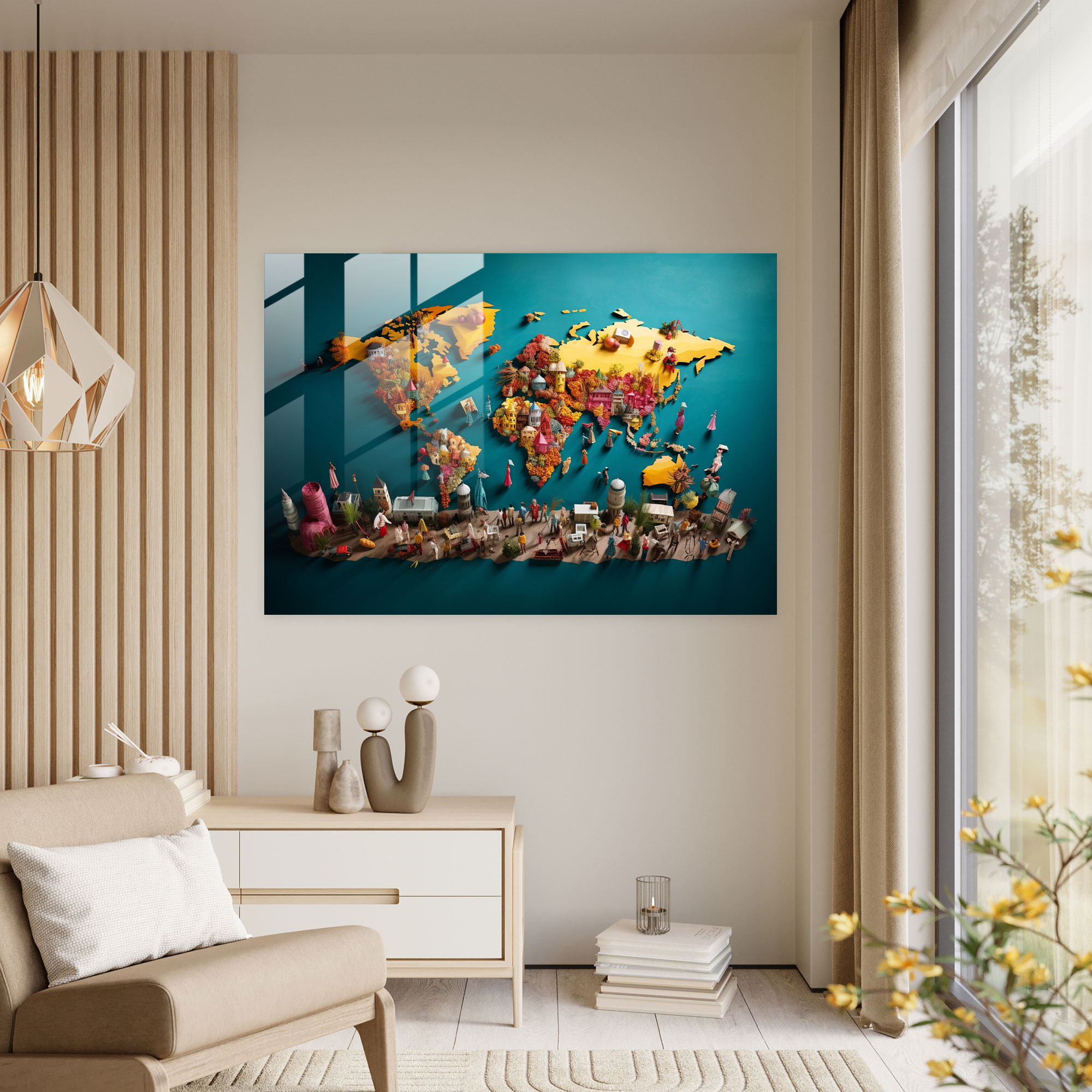 World Map Glass Wall Art - Travel Photography Collage - World Map 2, Glass Print, Diversity, Glass Wall Art