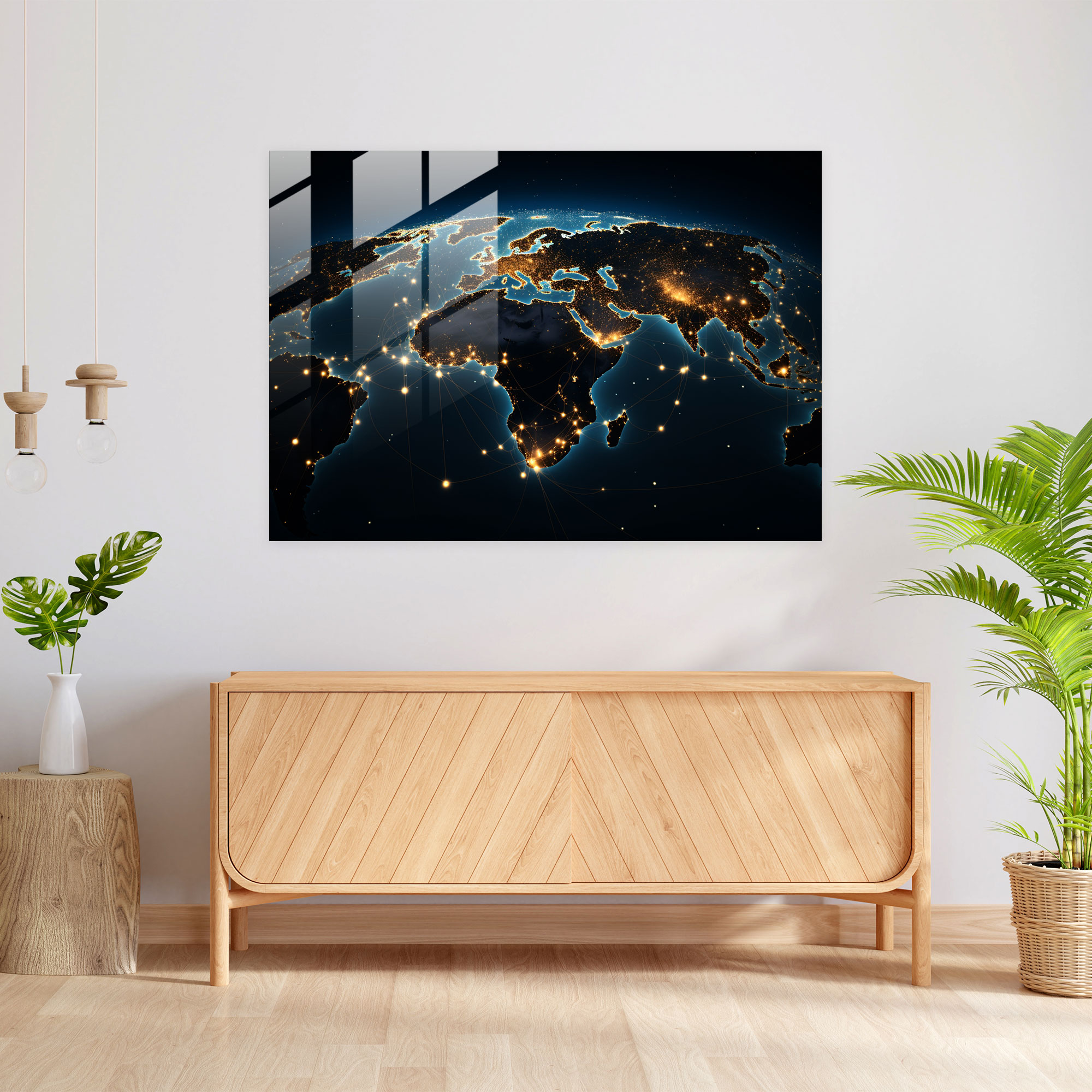 World Map Glass Print - Cosmic Connection - World Map 2, Wall Decoration, Home Decoration, Constellation