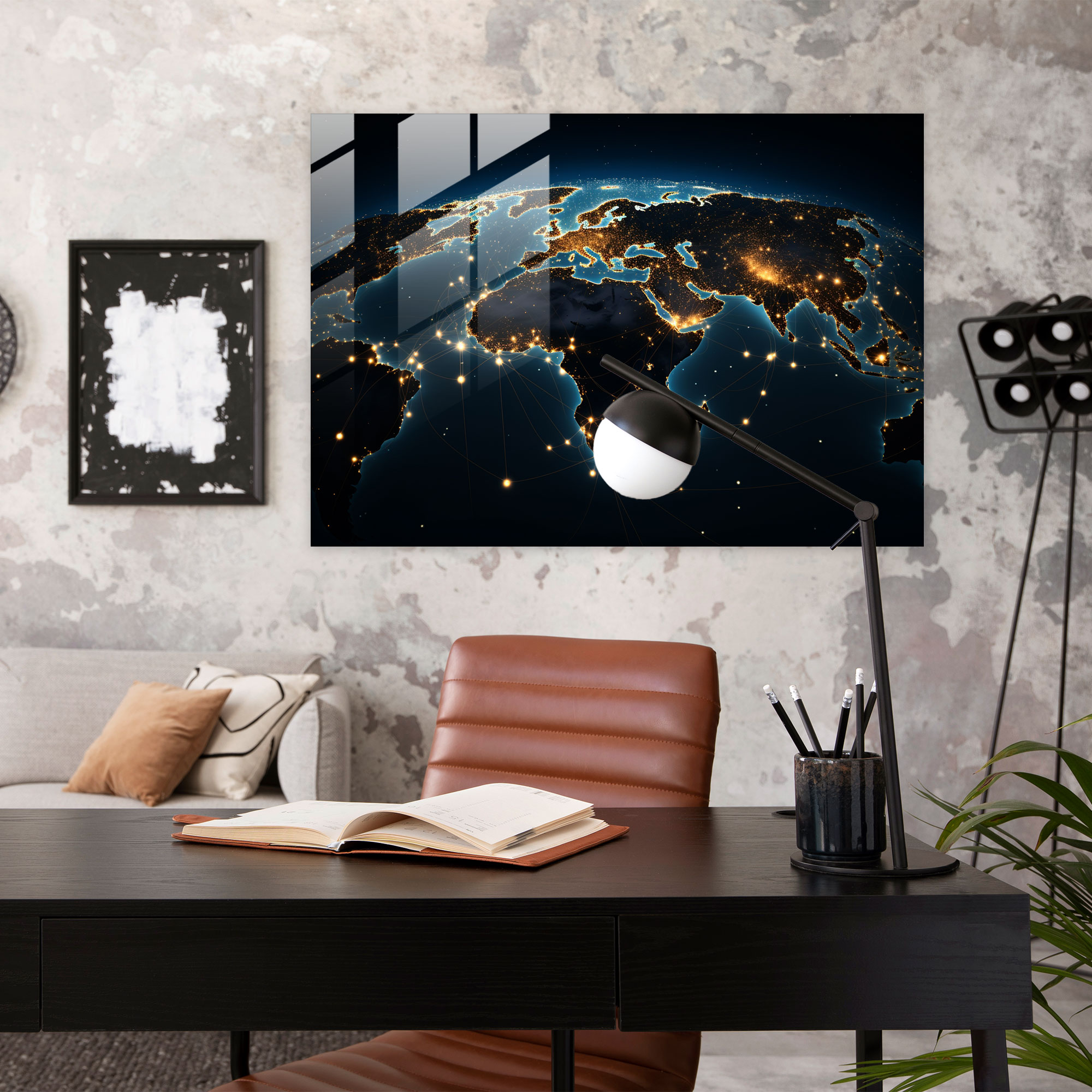 World Map Glass Print - Cosmic Connection - World Map 2, Wall Decoration, Home Decoration, Constellation