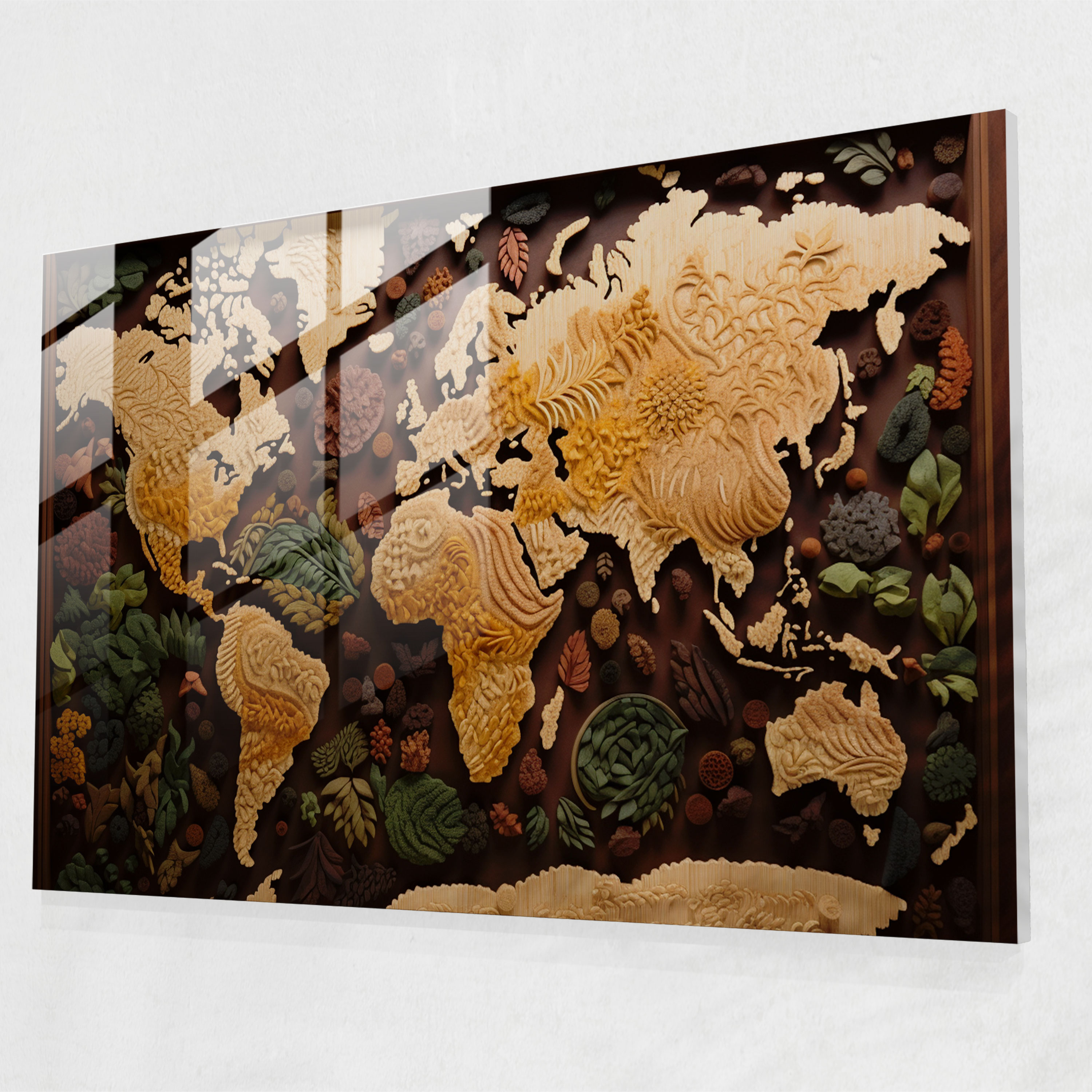 World Map Glass Wall Art - Cultural Mosaic - World Map 2, Glass Print, World Map, Cultural Mosaic