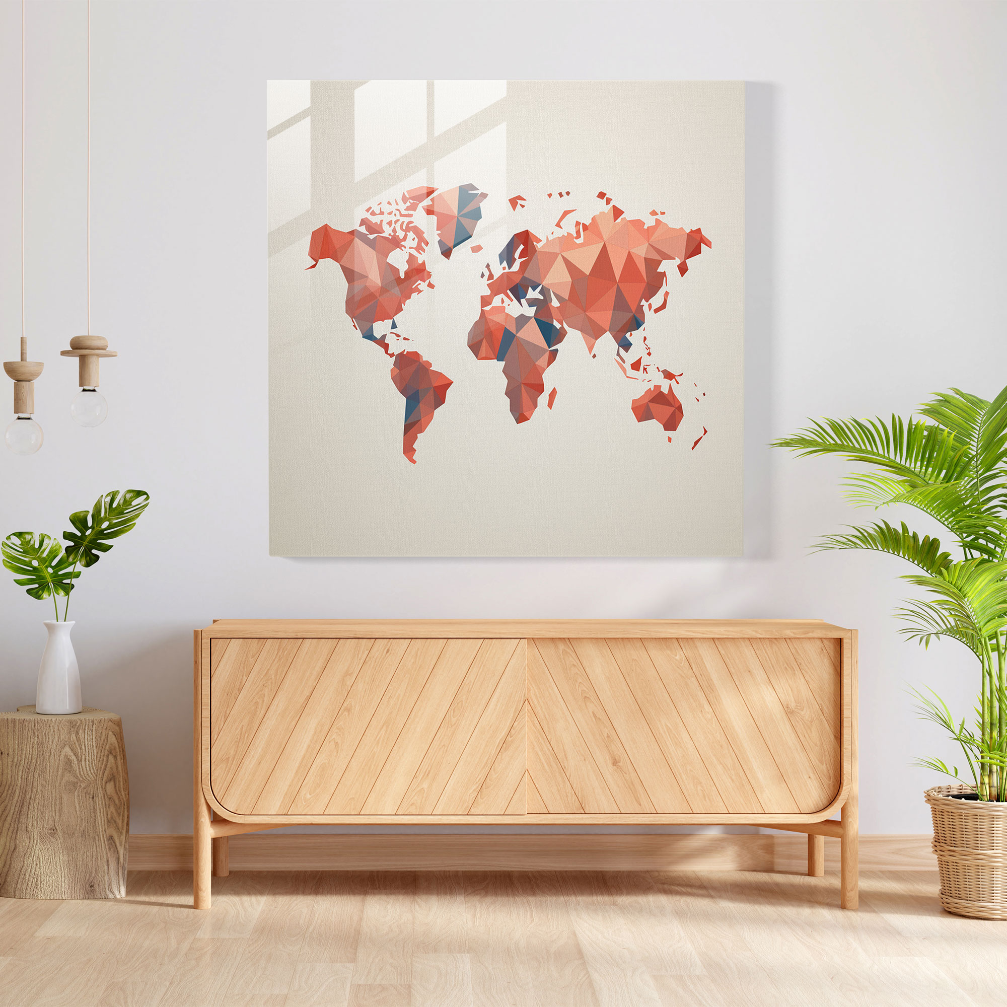 World Map Glass Print - Geometric Art - World Map, Geometric Art, Home Decoration, Wall Decoration