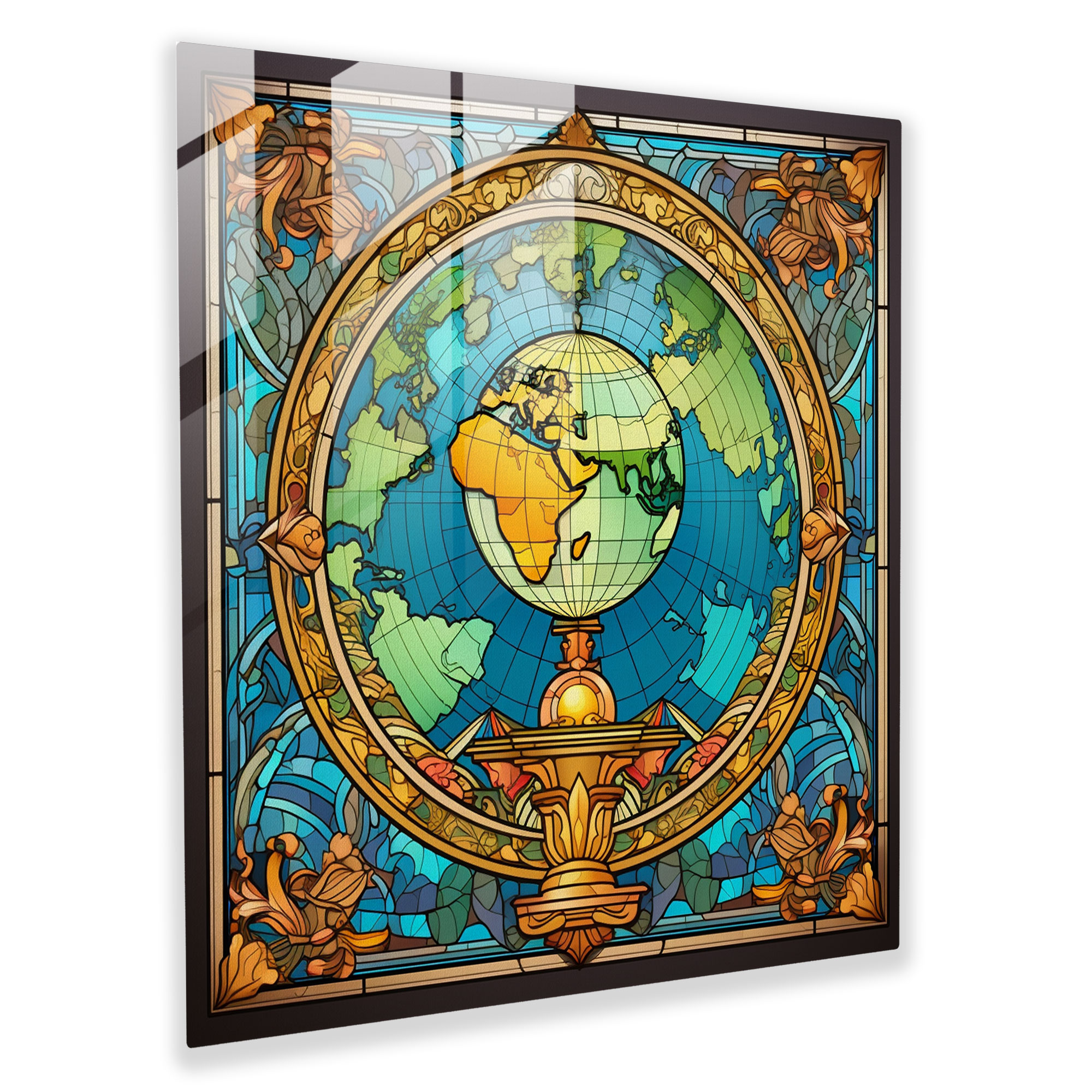 Stained Glass World Map Glass Print - World Map, Stained Glass, Vintage Design, World Map