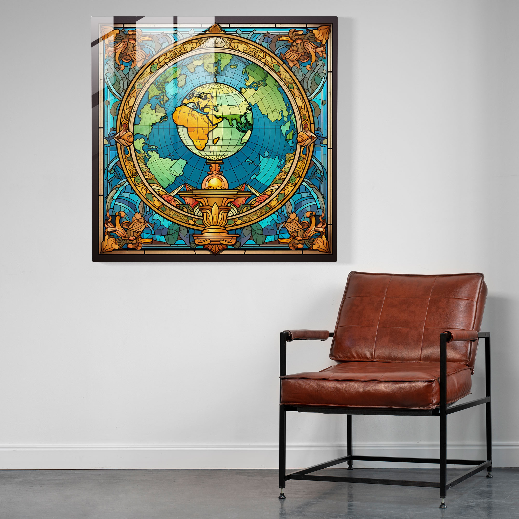 Stained Glass World Map Glass Print - World Map, Stained Glass, Vintage Design, World Map