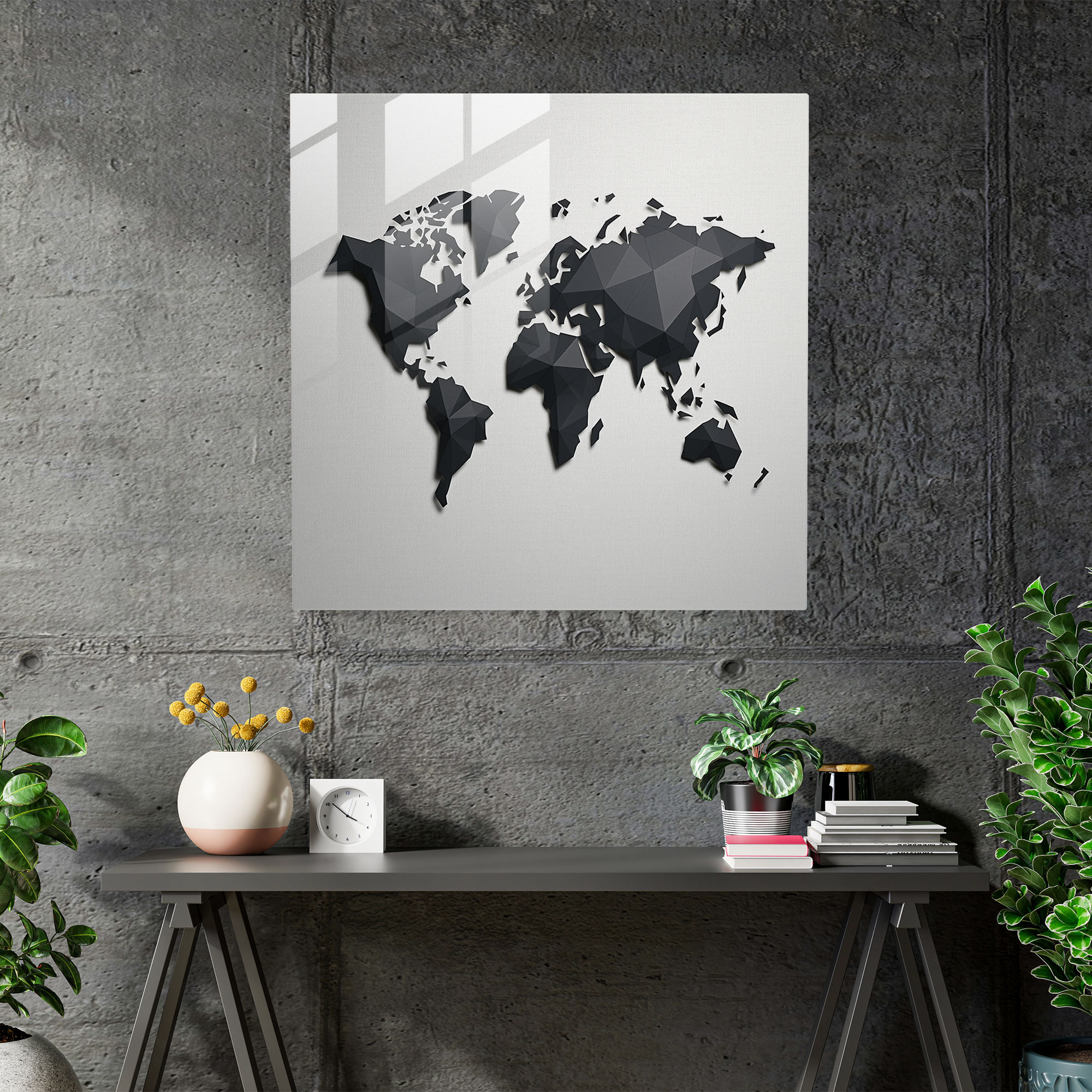 Minimalistic World Map Glass Print - World Map, World Map, Black And White, Glass Print