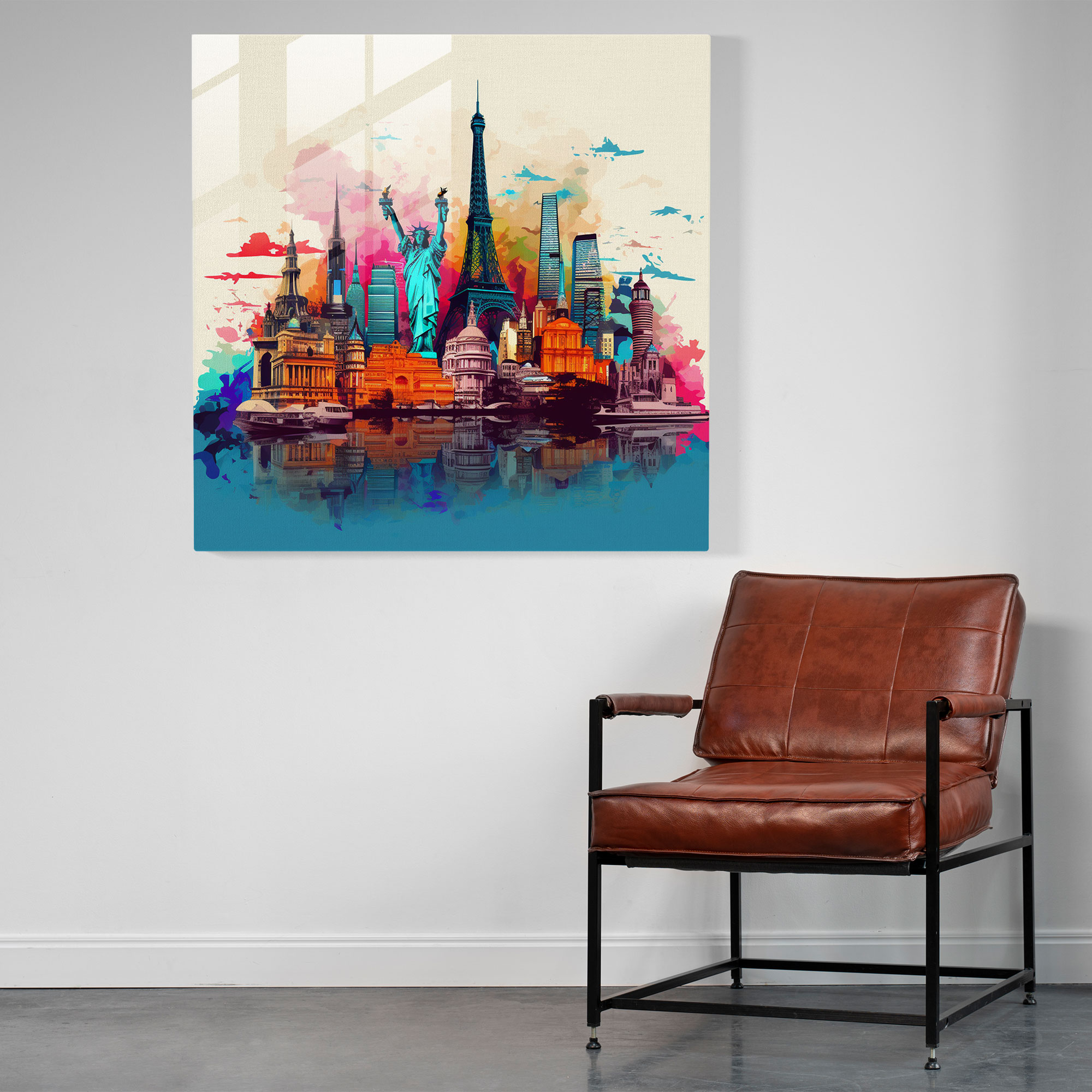 Pop Art World Map Glass Print - World Map, Bold Colors, Glass Wall Art, Glass Art