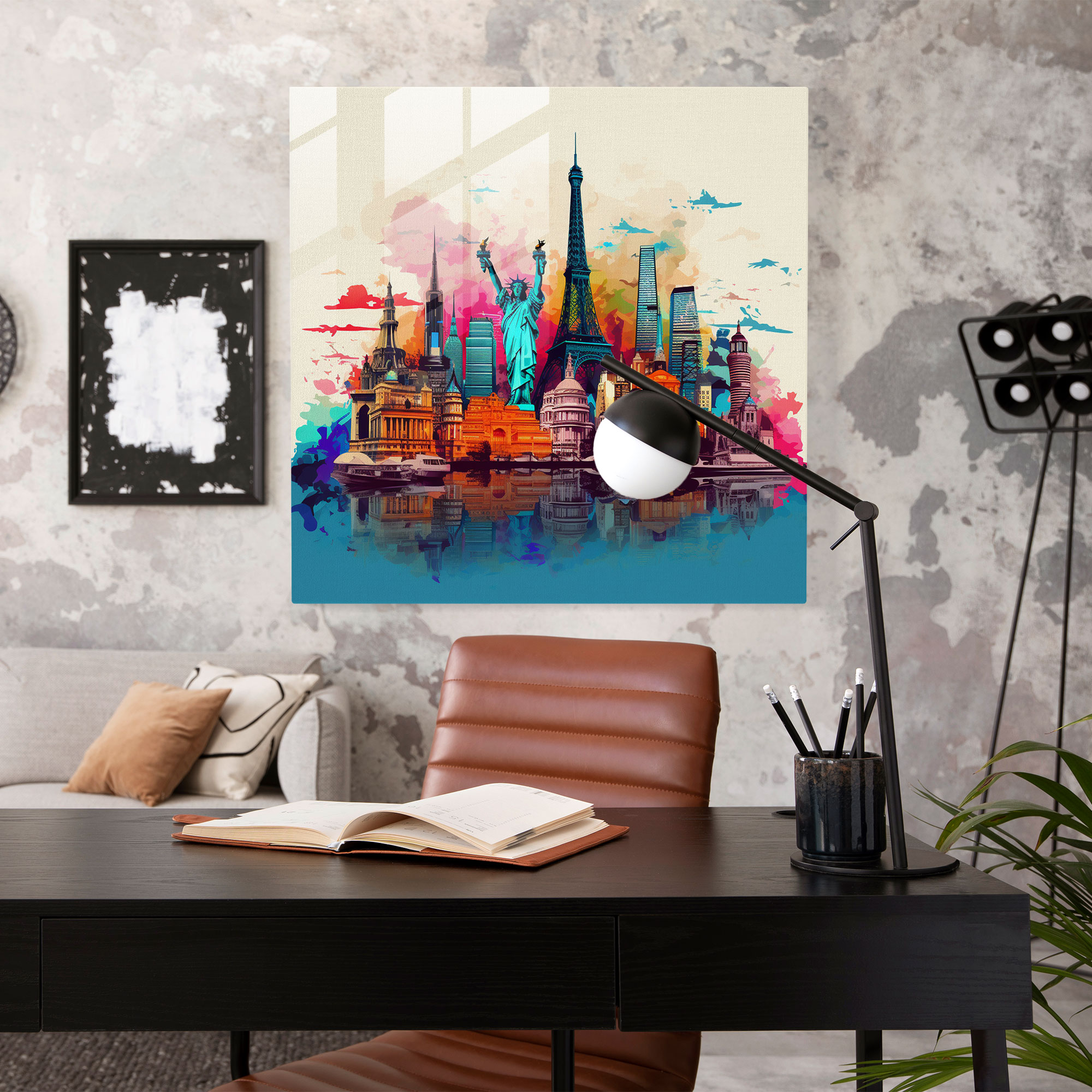 Pop Art World Map Glass Print - World Map, Bold Colors, Glass Wall Art, Glass Art