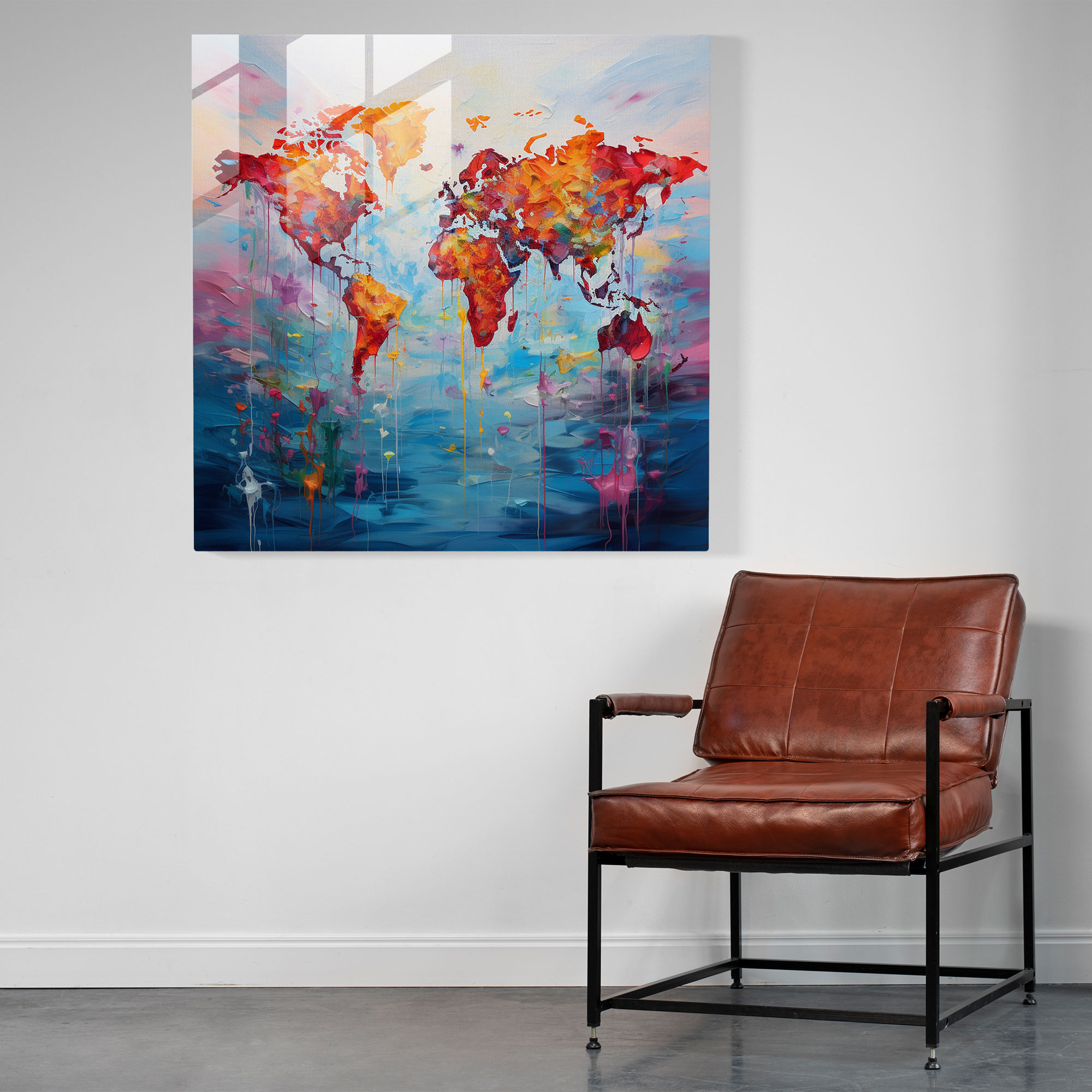 Impressionist World Map Glass Print - World Map, Impressionist Painting, Glass Wall Art, Home Decoration