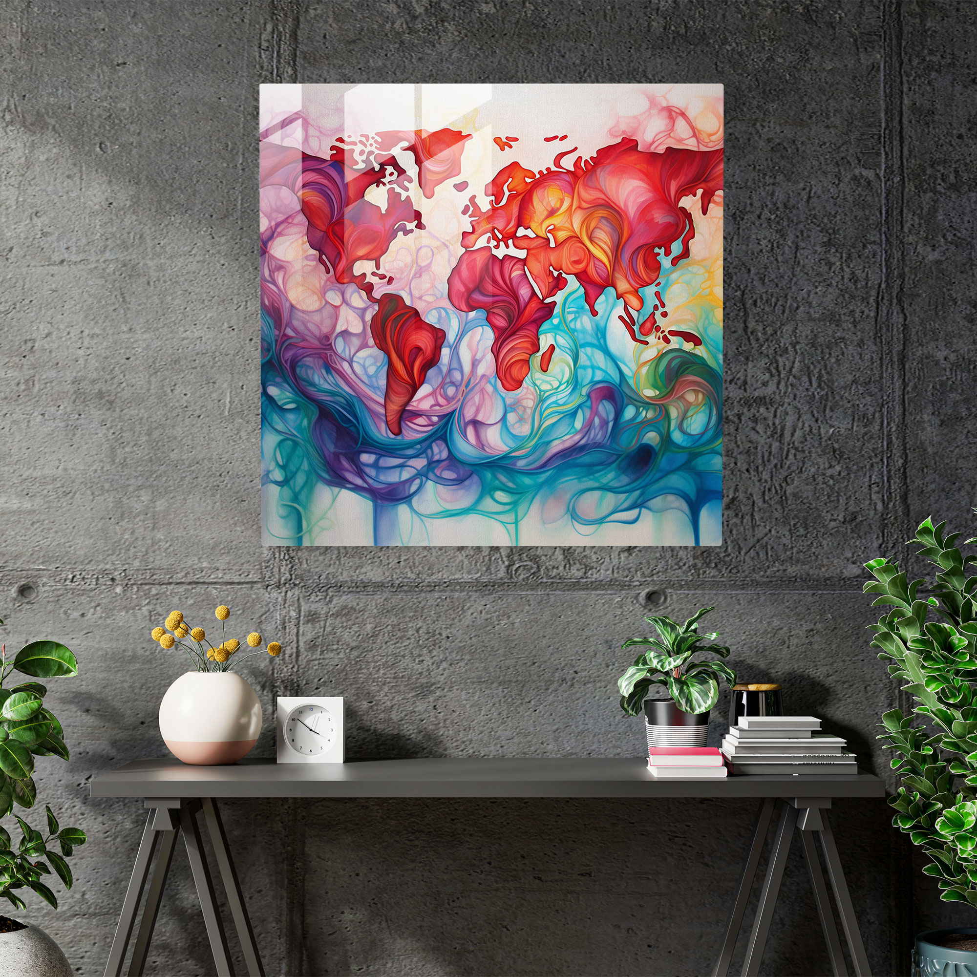 World Map Glass Print - World Map, Vibrant, Wall Decoration, Glass Print