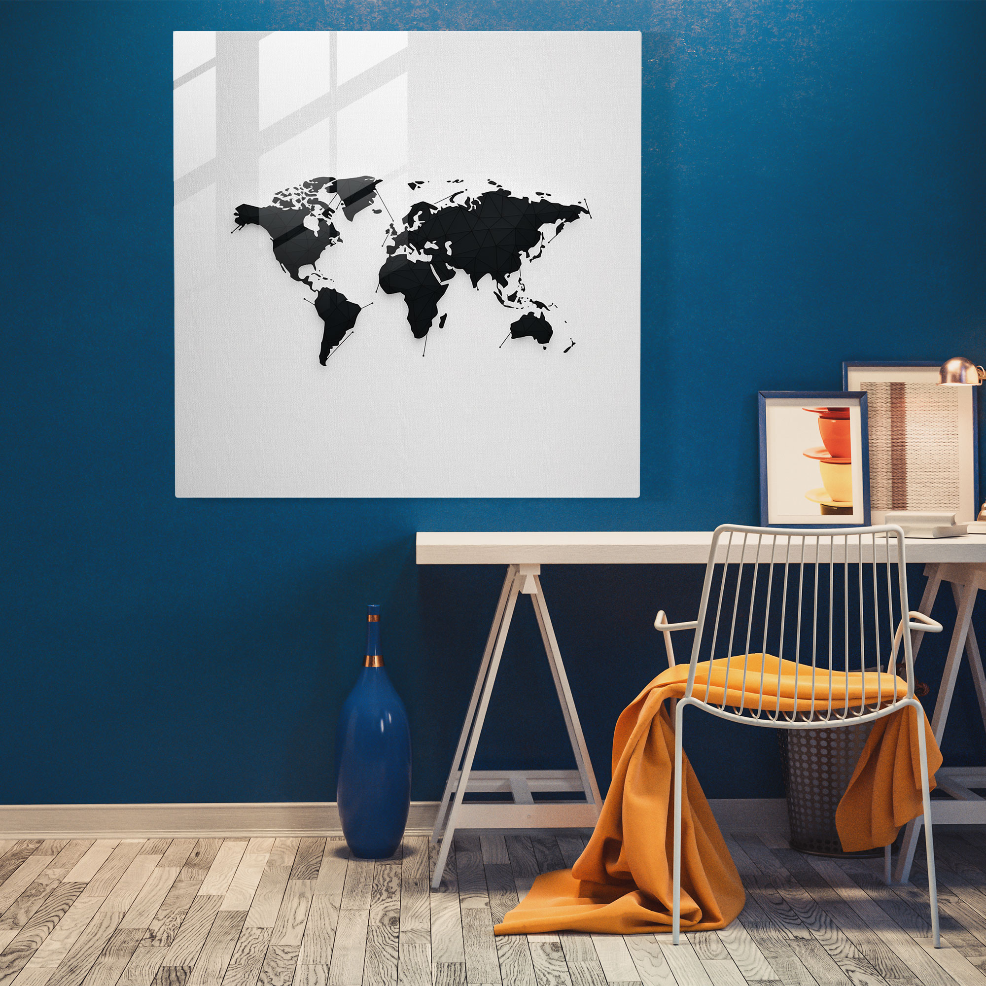 Modern World Map Glass Print - World Map, Glass Print, Elegant, Home Decoration
