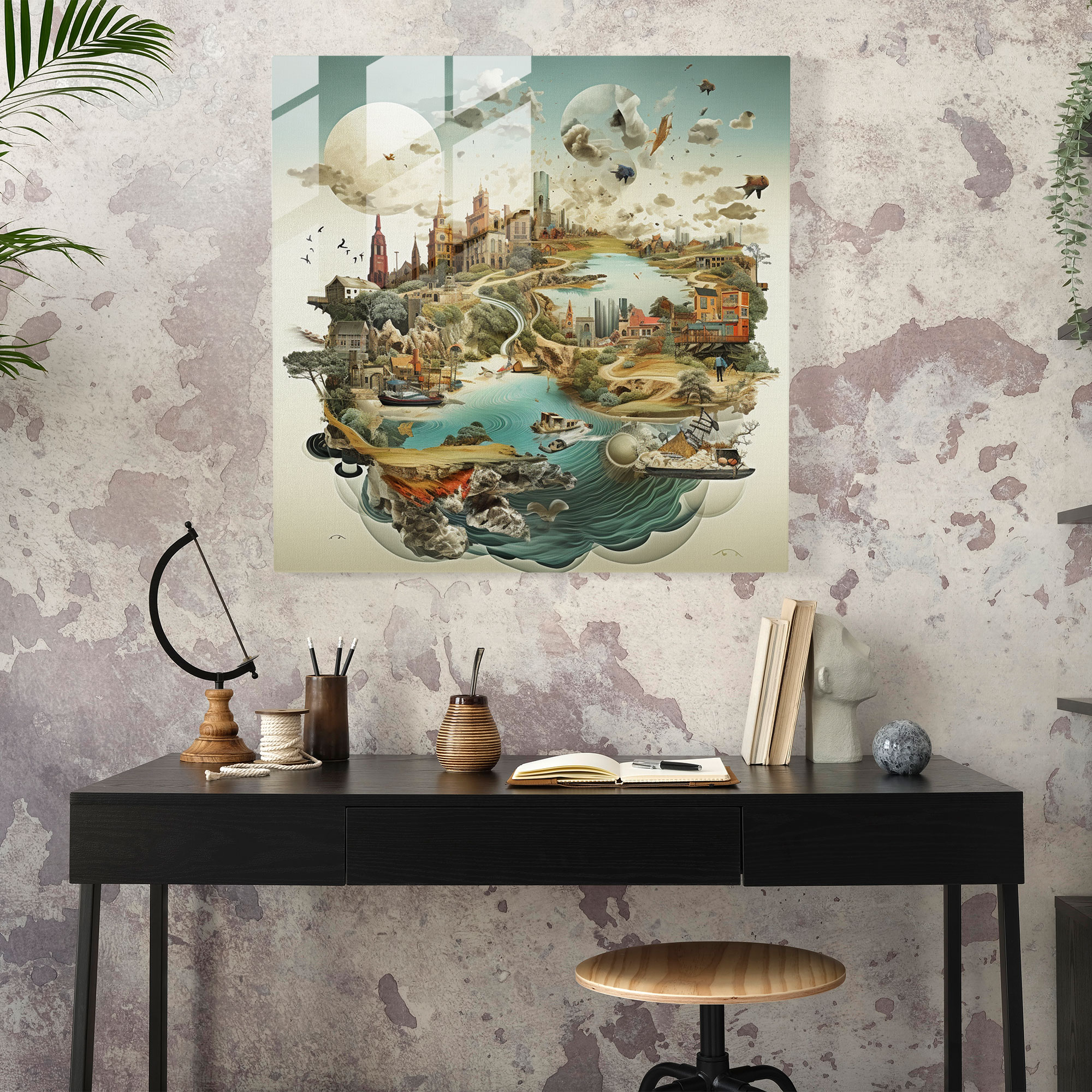 Surreal World Map Glass Print - World Map, Extraordinary, Glass Wall Art, Glass Print