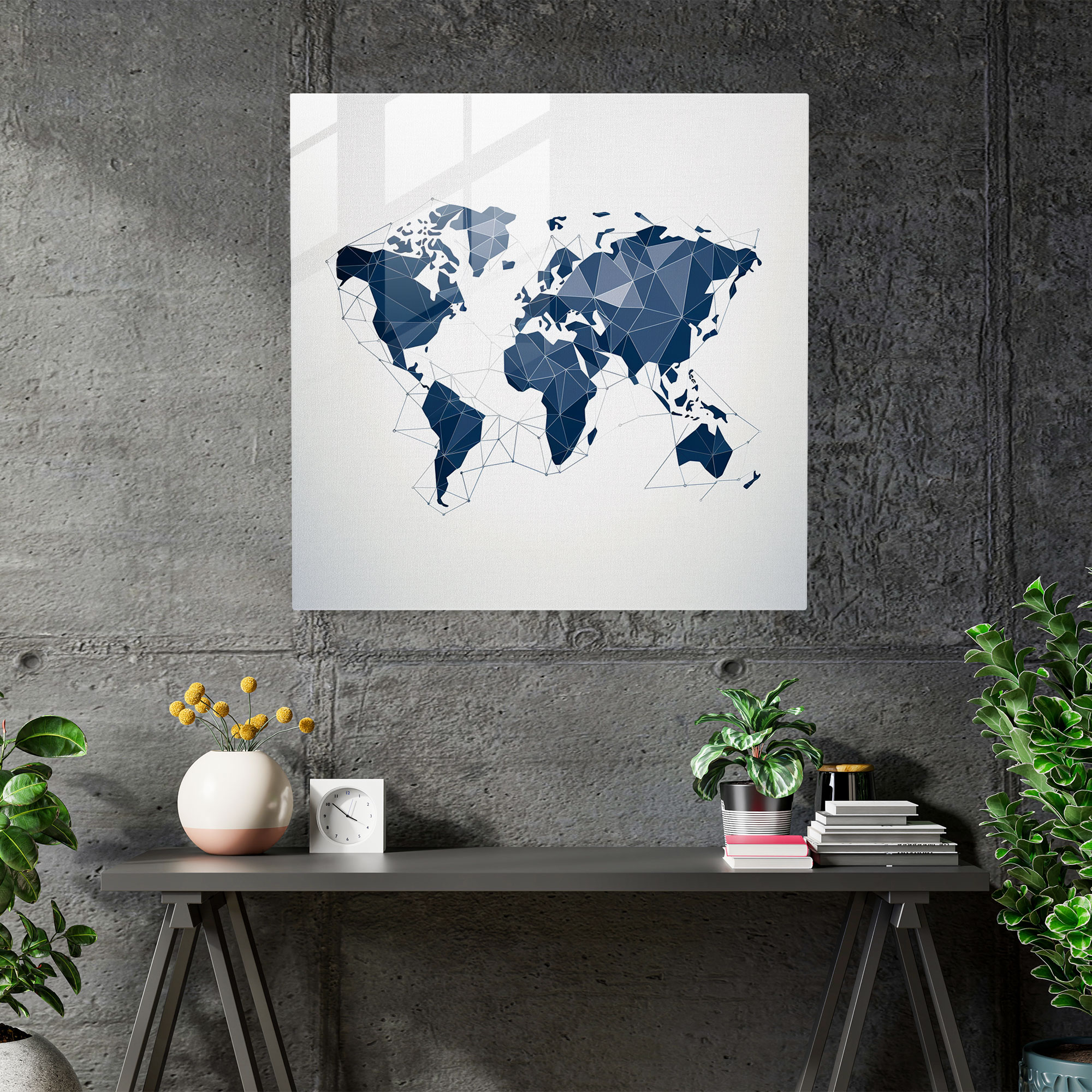 World Map Glass Print - Geometric Minimalist Design - World Map, Glass Art, Geometric Design, Glass Print