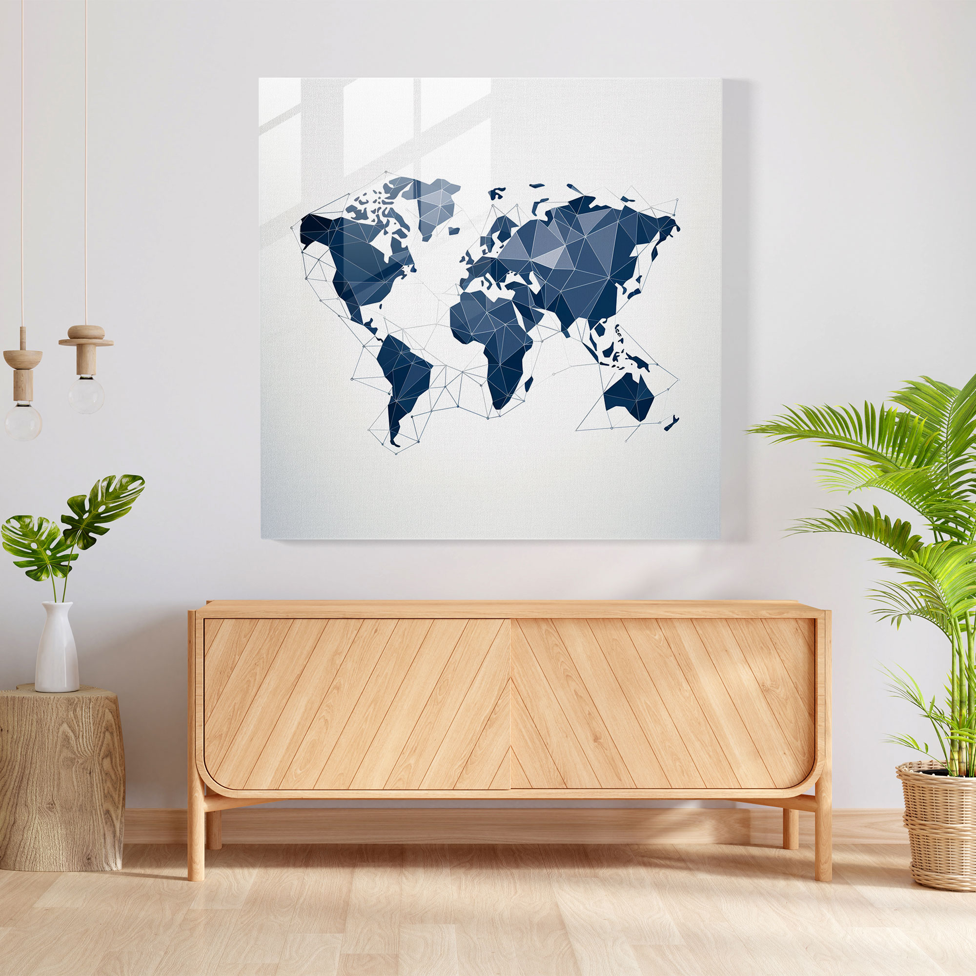World Map Glass Print - Geometric Minimalist Design - World Map, Glass Art, Geometric Design, Glass Print