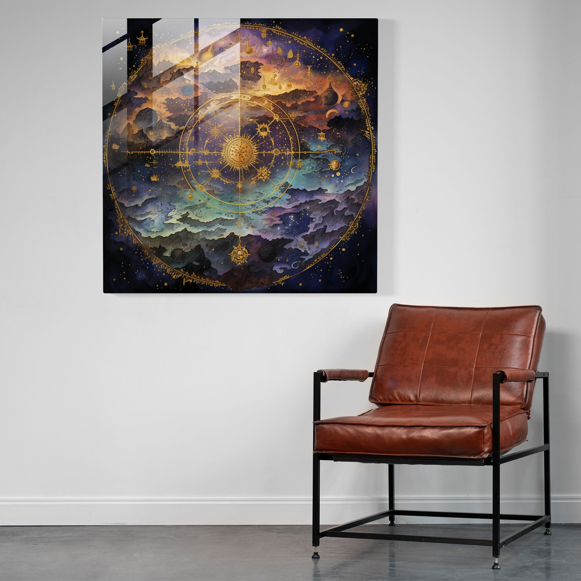 World Map Glass Print - Celestial Ethereal Design - World Map, Celestial Theme, Glass Print, Modern Art