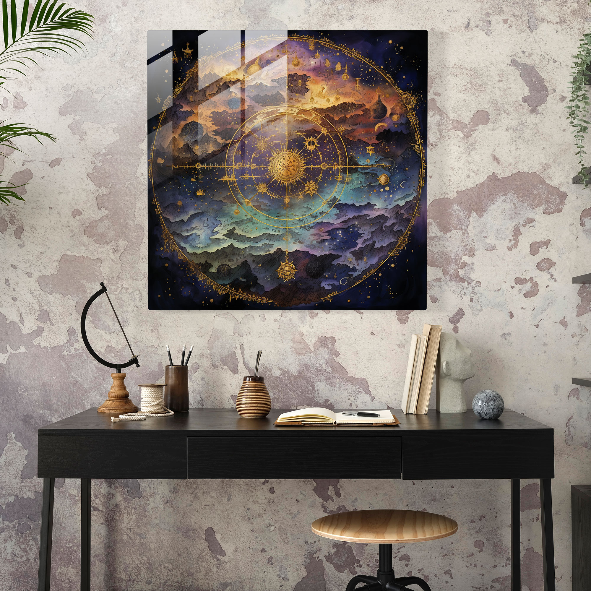 World Map Glass Print - Celestial Ethereal Design - World Map, Celestial Theme, Glass Print, Modern Art