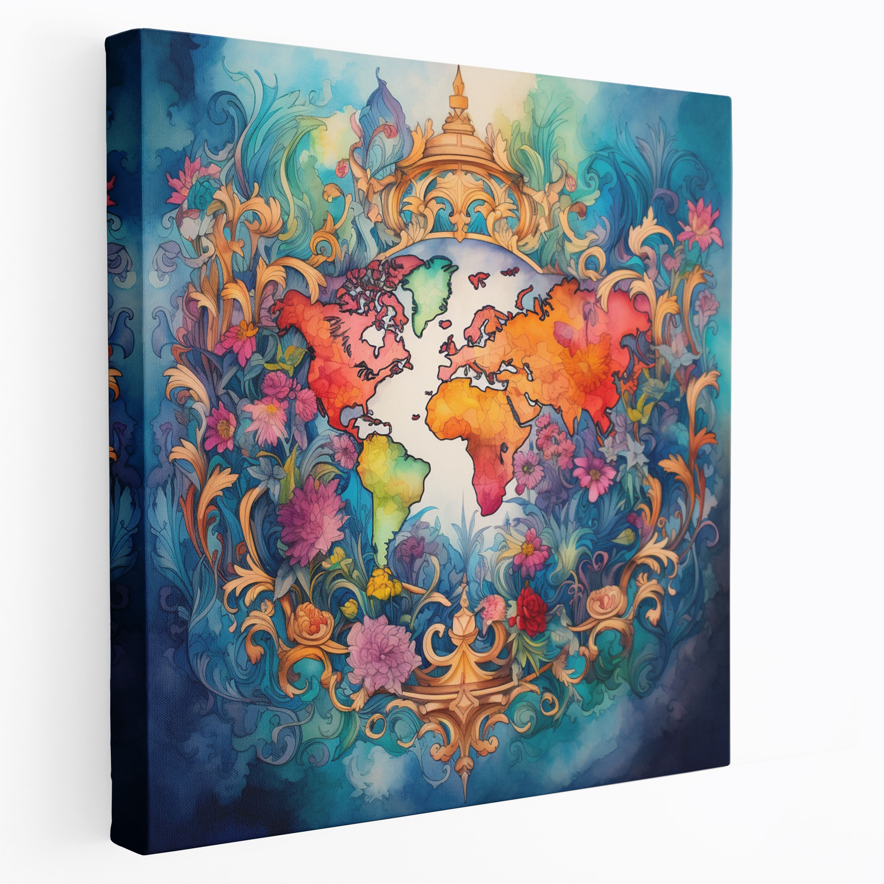 Weltkarte Aquarell Leinwandbild - Zuhause Dekoration Leinwand Lebendige Farben