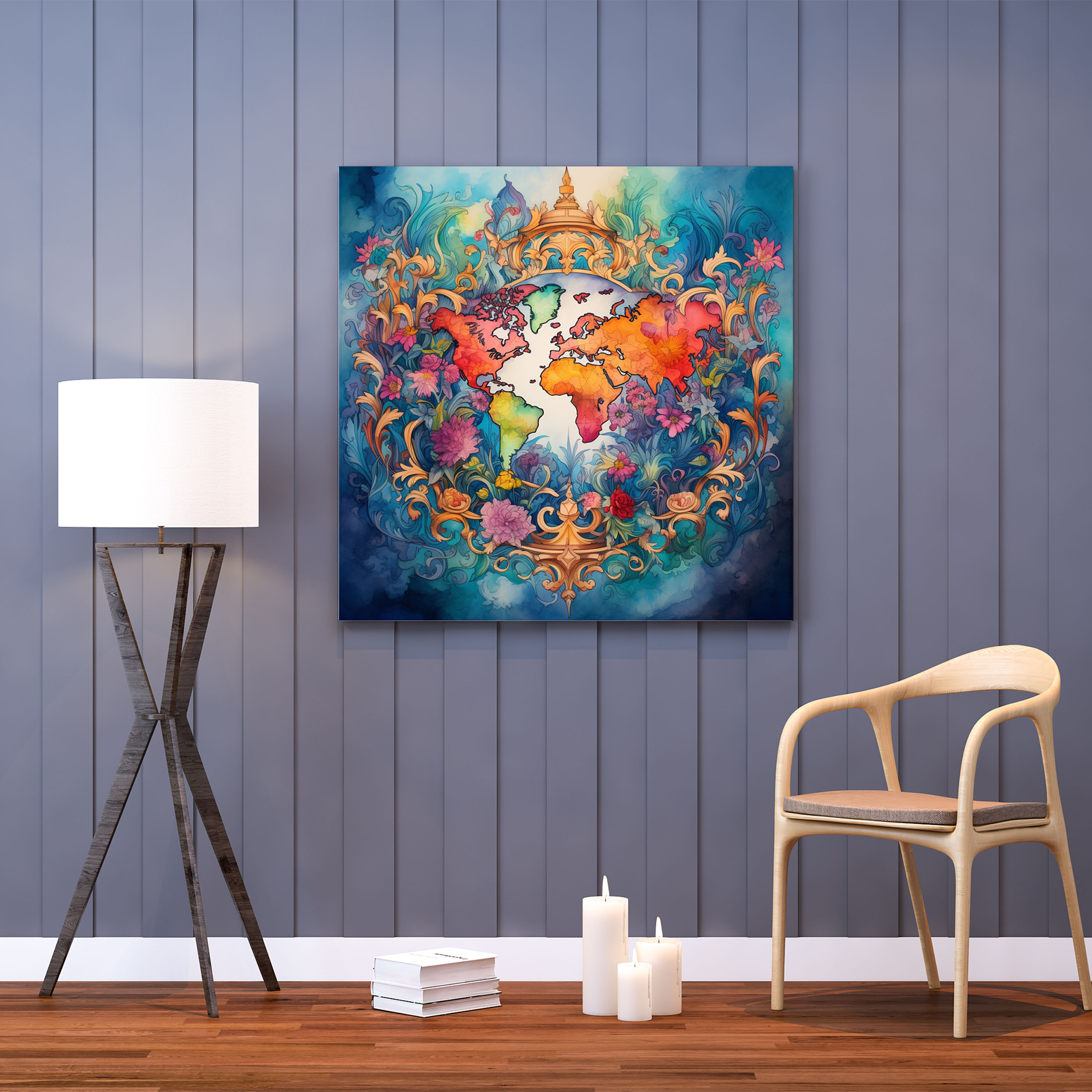 Weltkarte Aquarell Leinwandbild - Zuhause Dekoration Leinwand Lebendige Farben