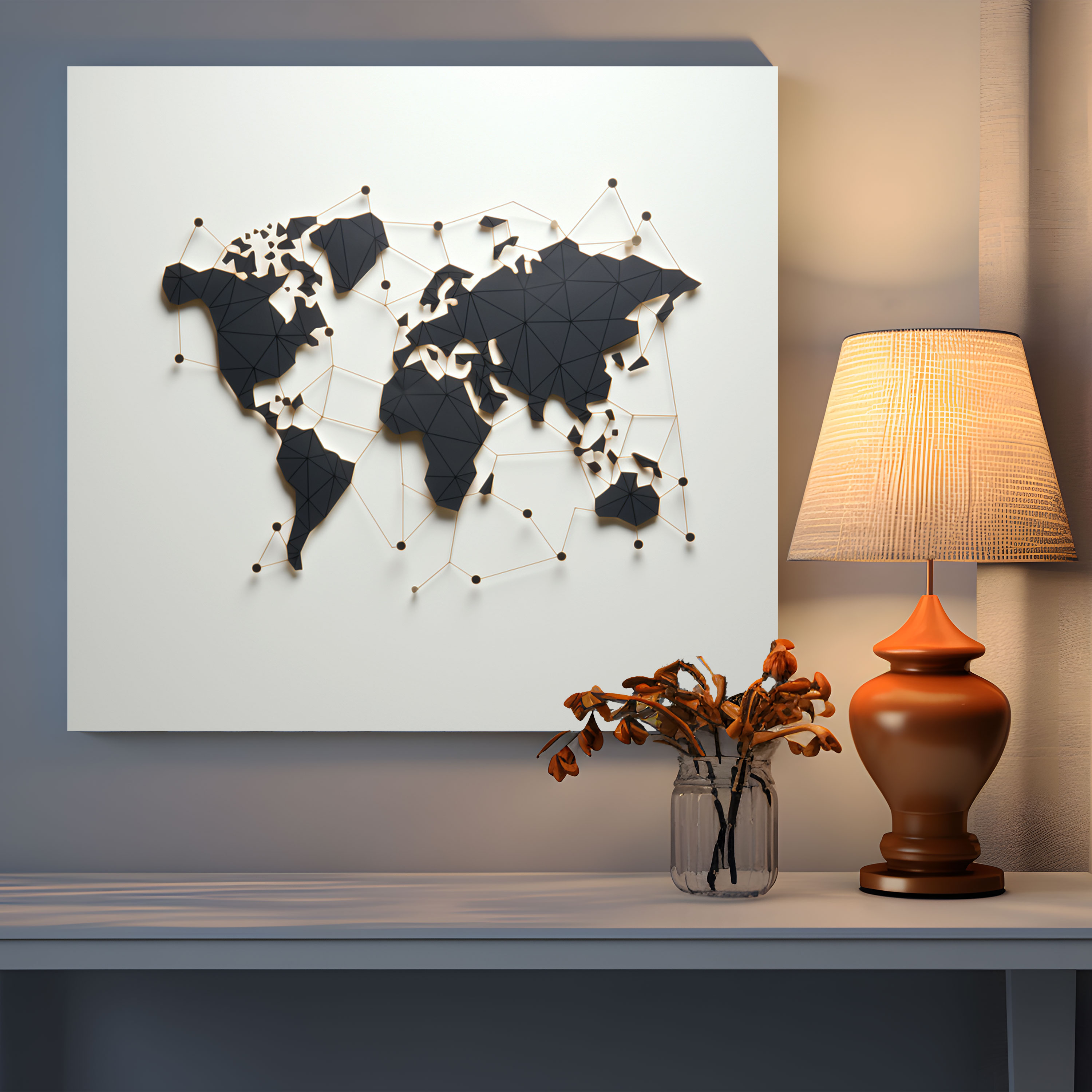 Minimalist World Map Canvas Print - World Map, Minimalist Design, Clean Lines, Canvas Wall Art