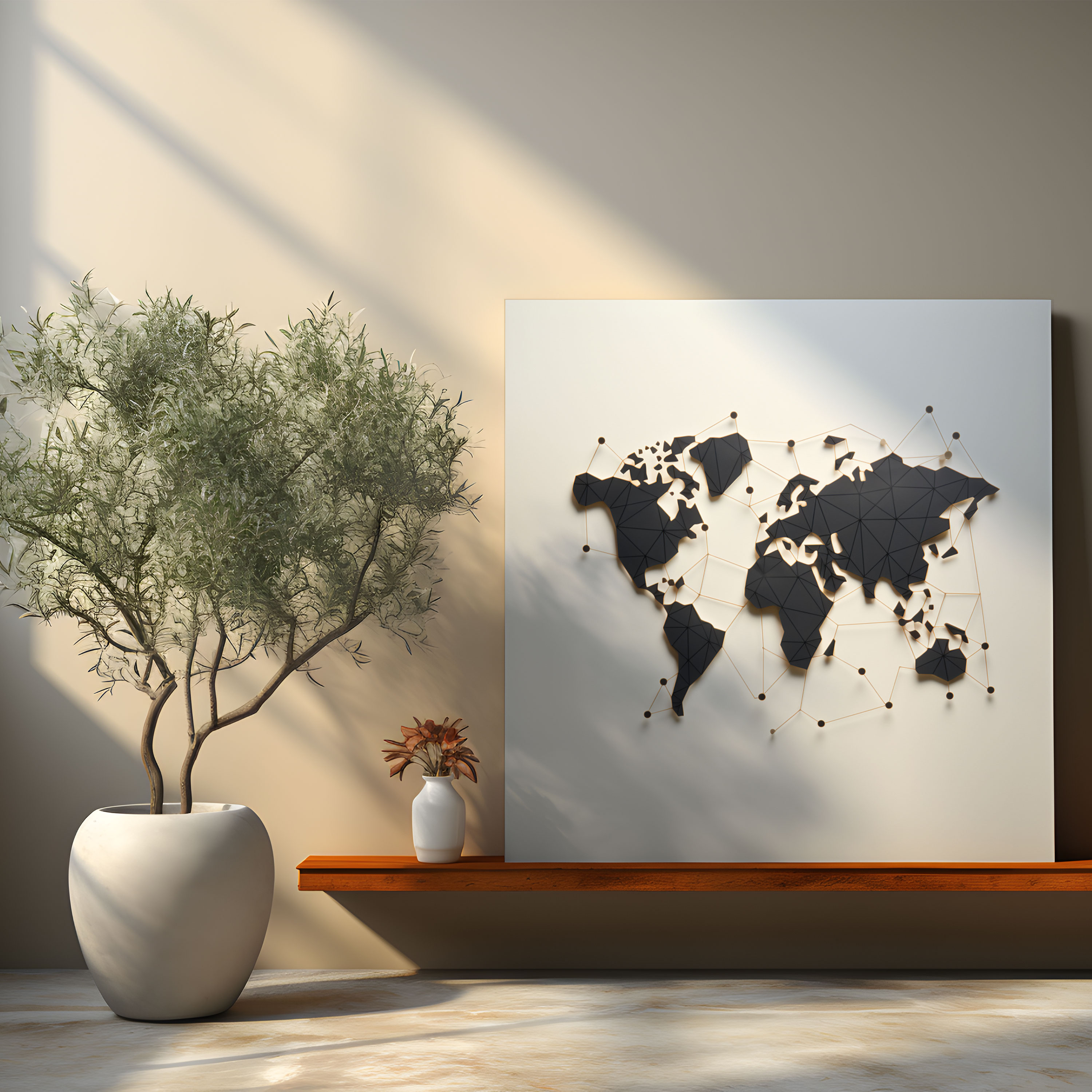 Minimalist World Map Canvas Print - World Map, Minimalist Design, Clean Lines, Canvas Wall Art