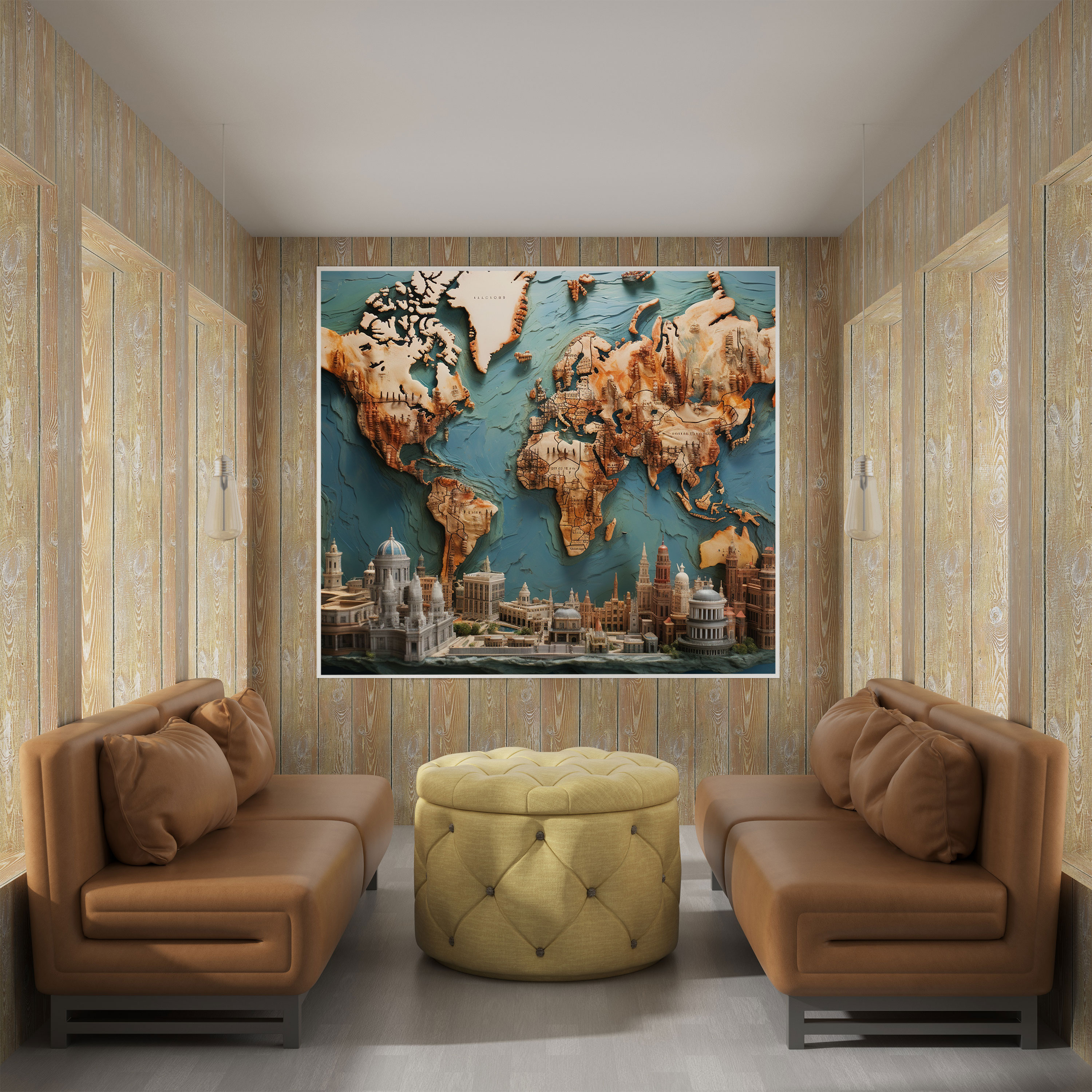 Leinwandbild Weltkarte - Dekoration für Zuhause mit fotorealistischen Details