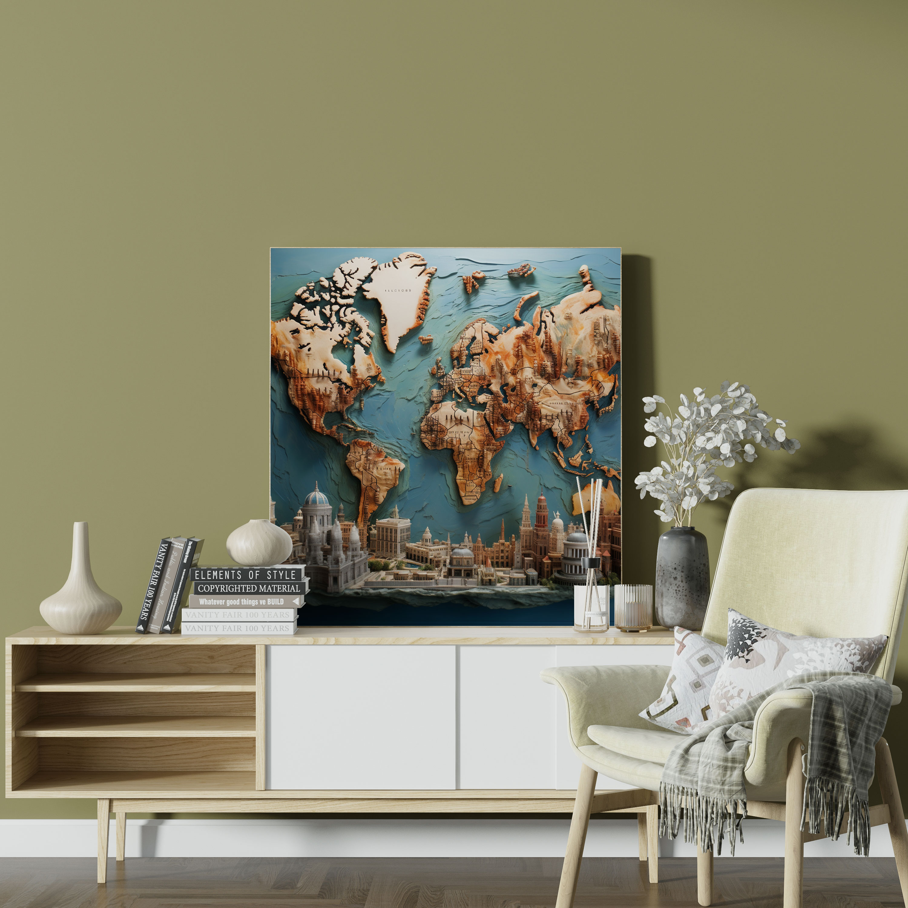 Leinwandbild Weltkarte - Dekoration für Zuhause mit fotorealistischen Details