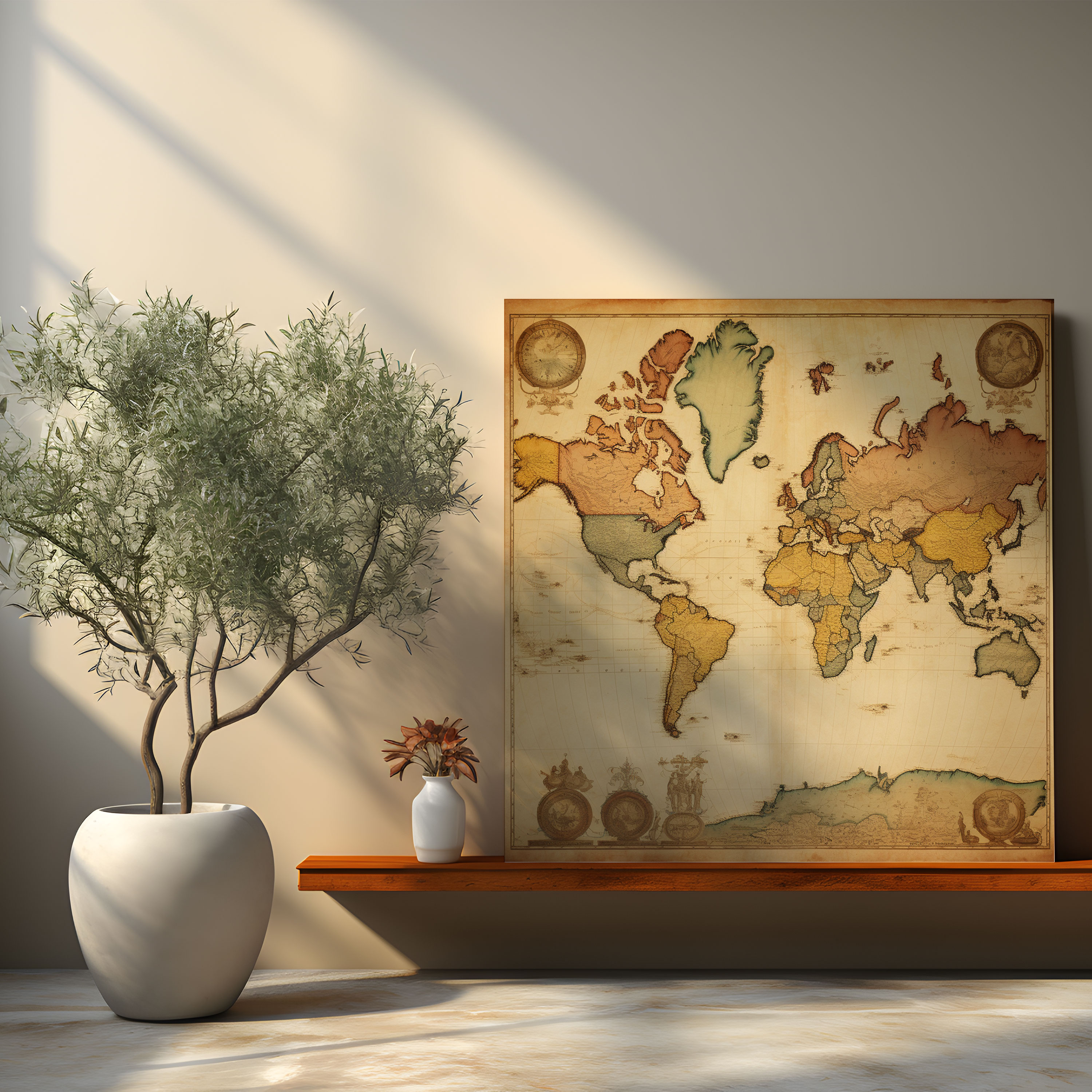 Vintage World Map Canvas Print - World Map, Canvas Wall Art, Antique, Canvas