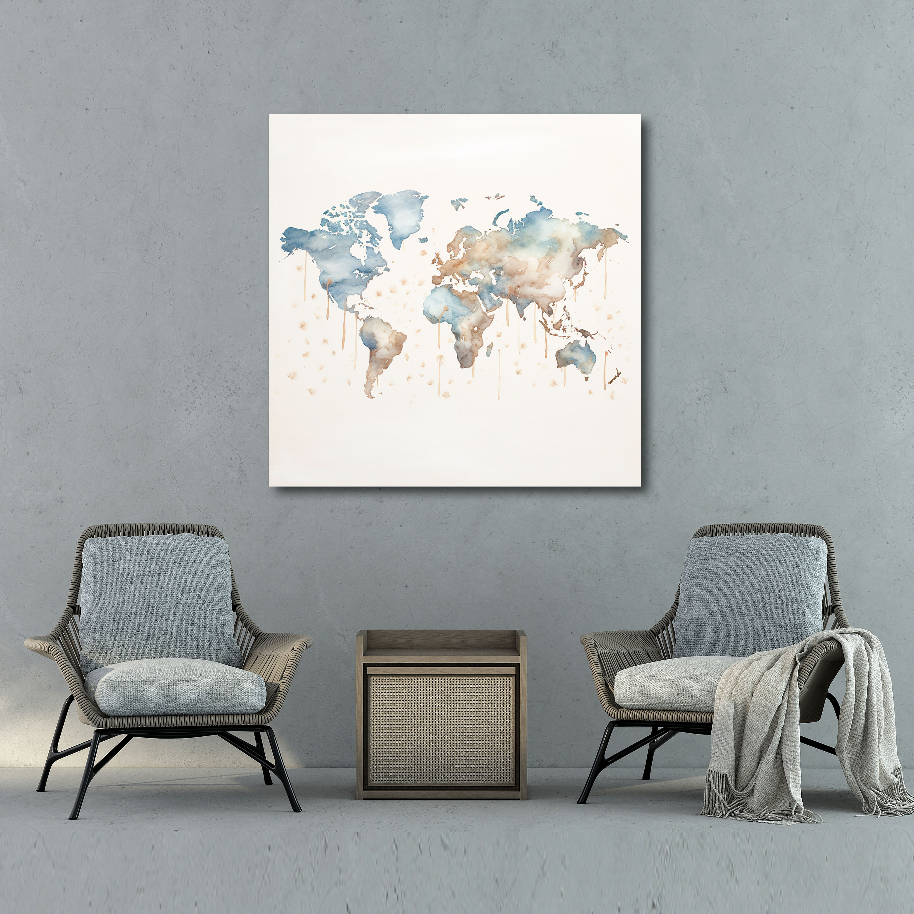 Watercolor World Map Canvas Print - World Map, Watercolor, Canvas Print, Tranquility