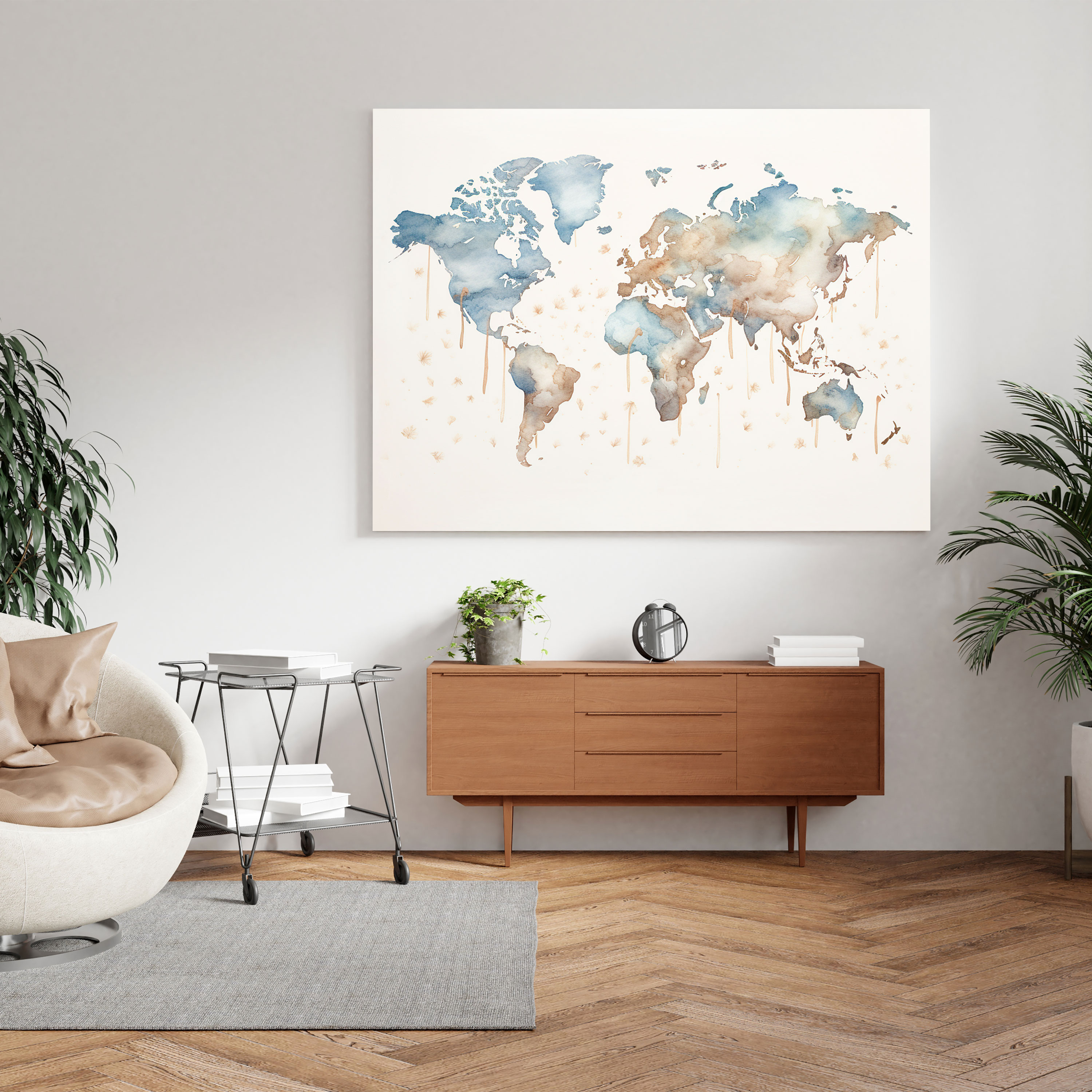 Watercolor World Map Canvas Print - World Map, Watercolor, Canvas Print, Tranquility