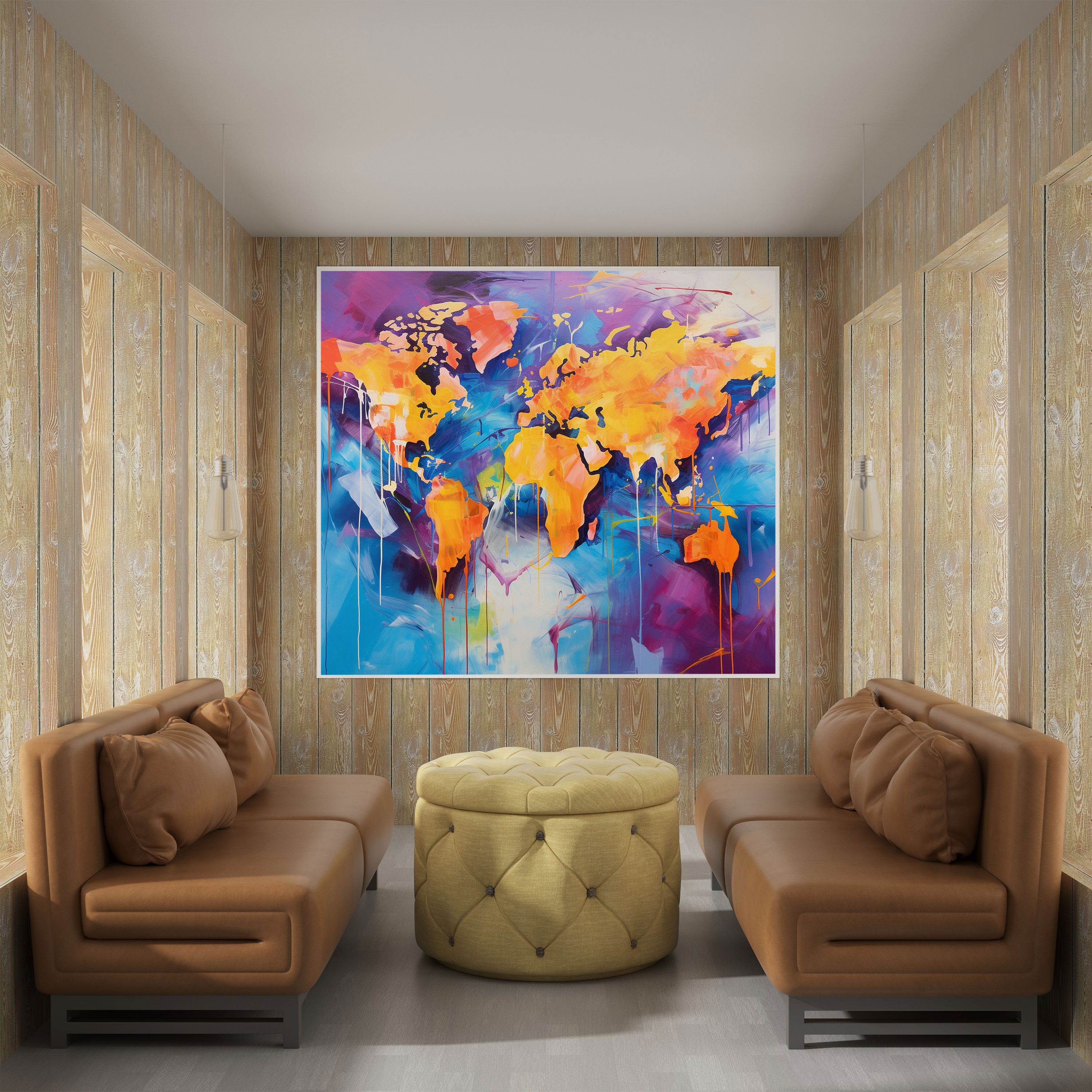 Canvas Wall Art - Colorful Abstract World Map - World Map, Canvas Wall Art, Home Decoration, Dynamic Brushstrokes