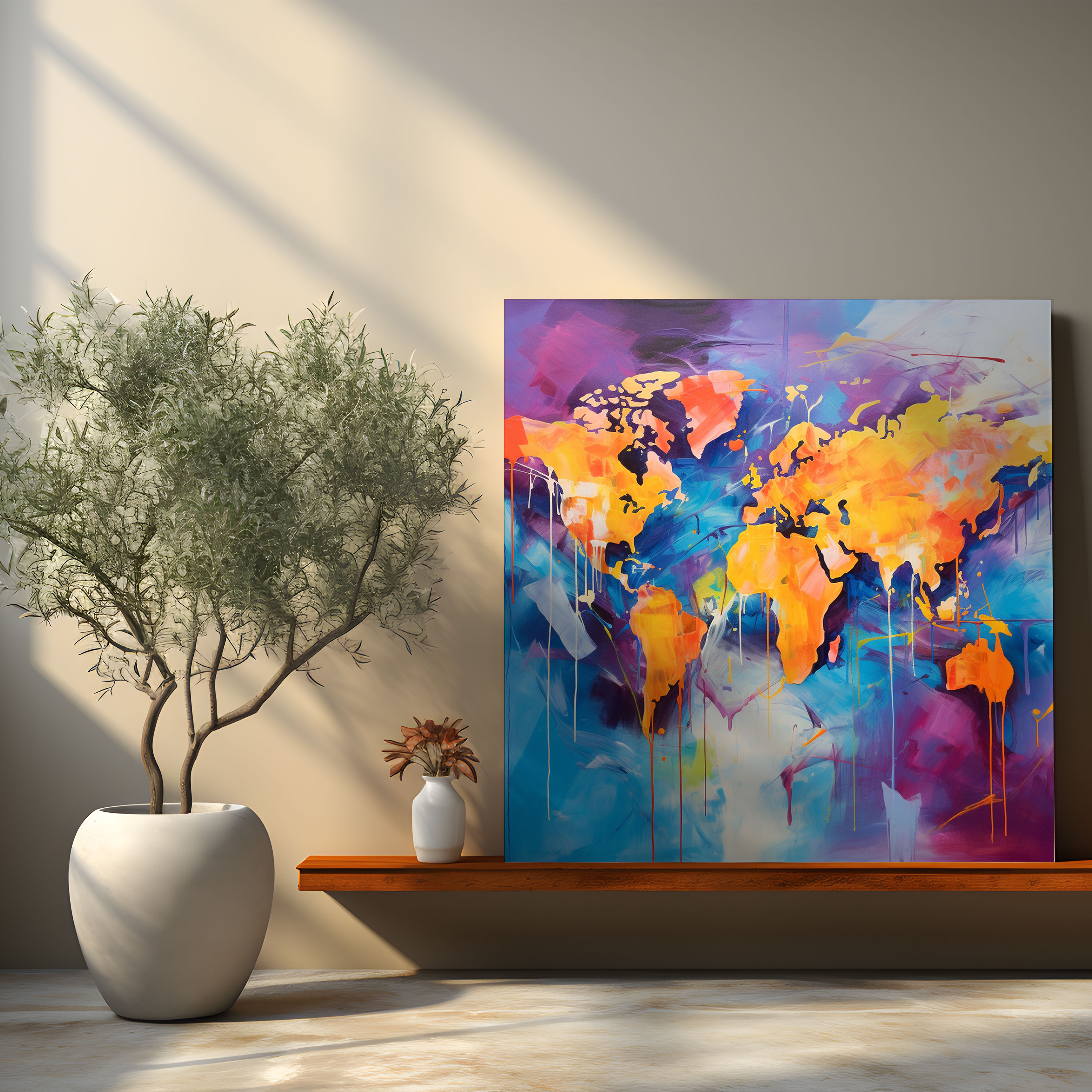 Canvas Wall Art - Colorful Abstract World Map - World Map, Canvas Wall Art, Home Decoration, Dynamic Brushstrokes
