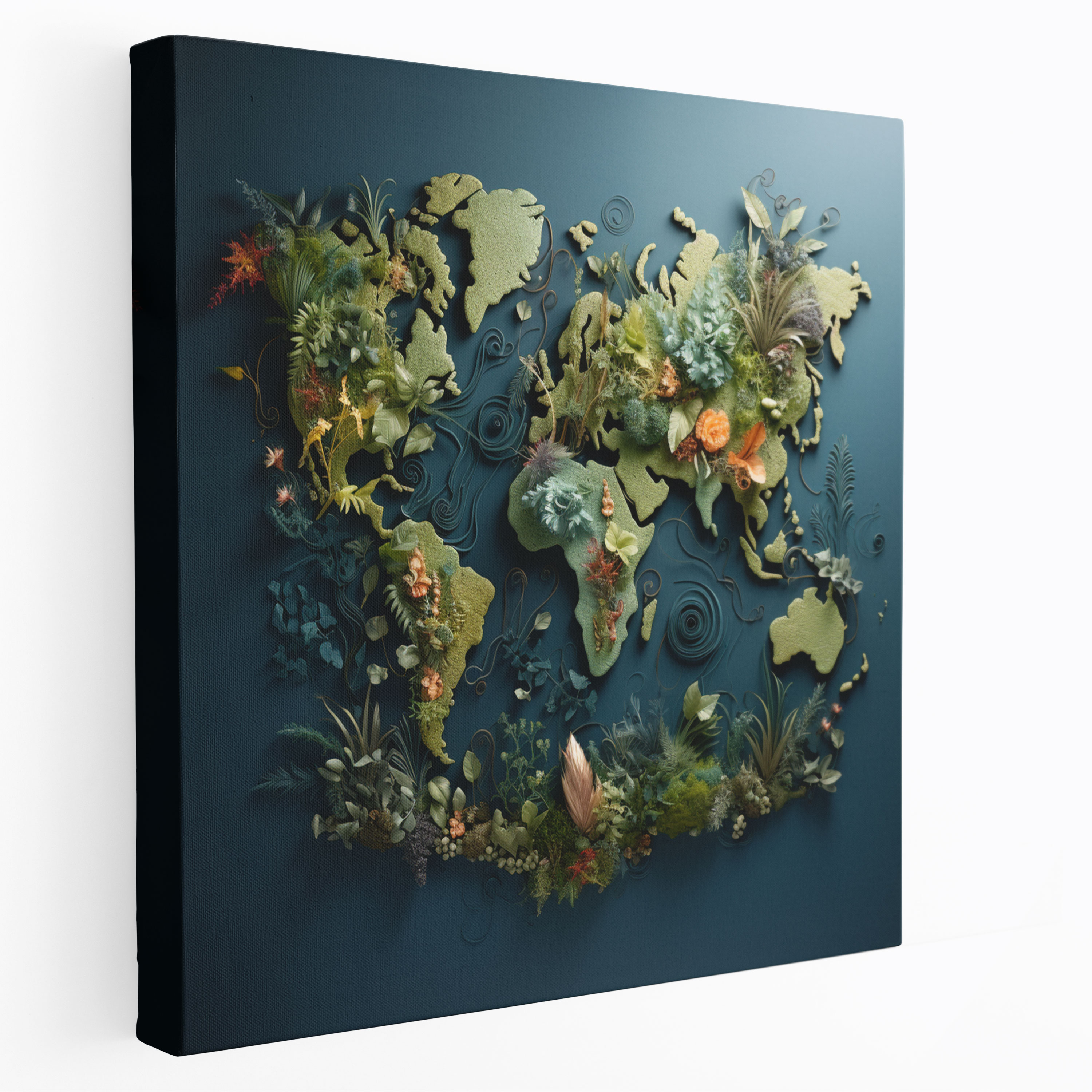 Canvas Wall Decoration - Floral World Map - World Map, Wall Art, World Map, Canvas Print