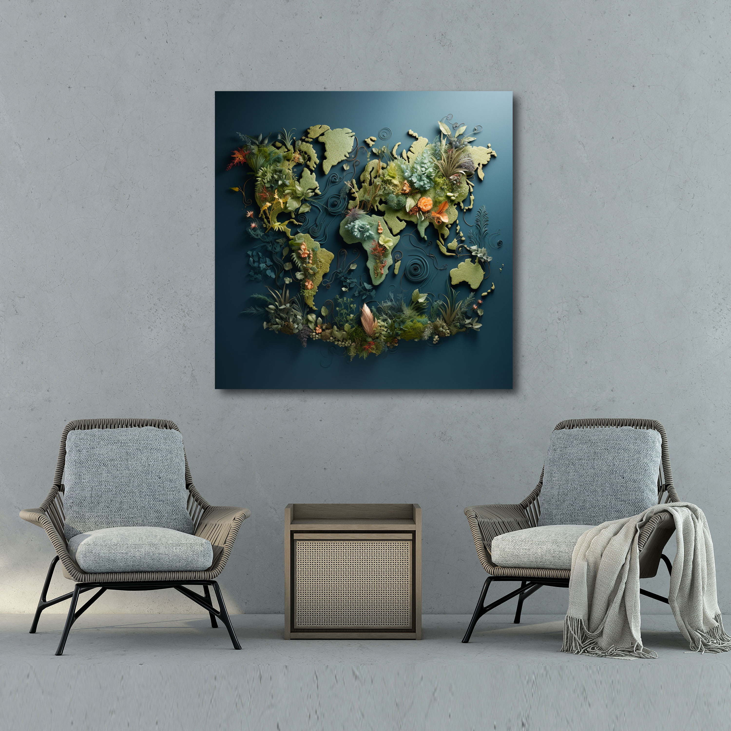 Canvas Wall Decoration - Floral World Map - World Map, Wall Art, World Map, Canvas Print