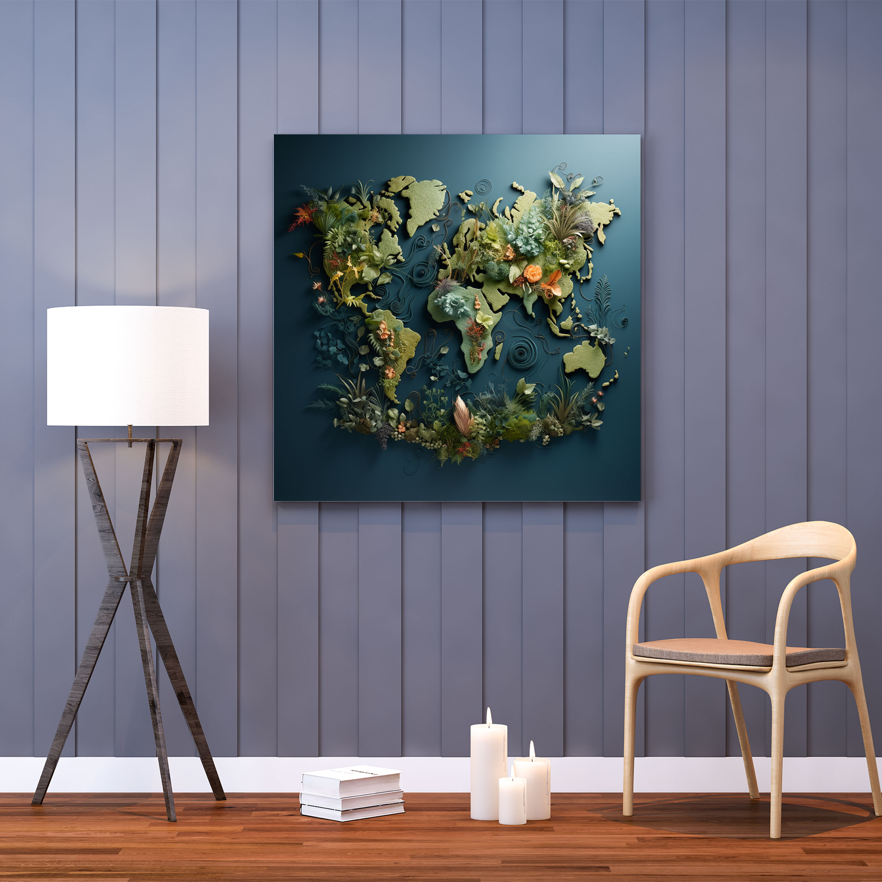 Canvas Wall Decoration - Floral World Map - World Map, Wall Art, World Map, Canvas Print