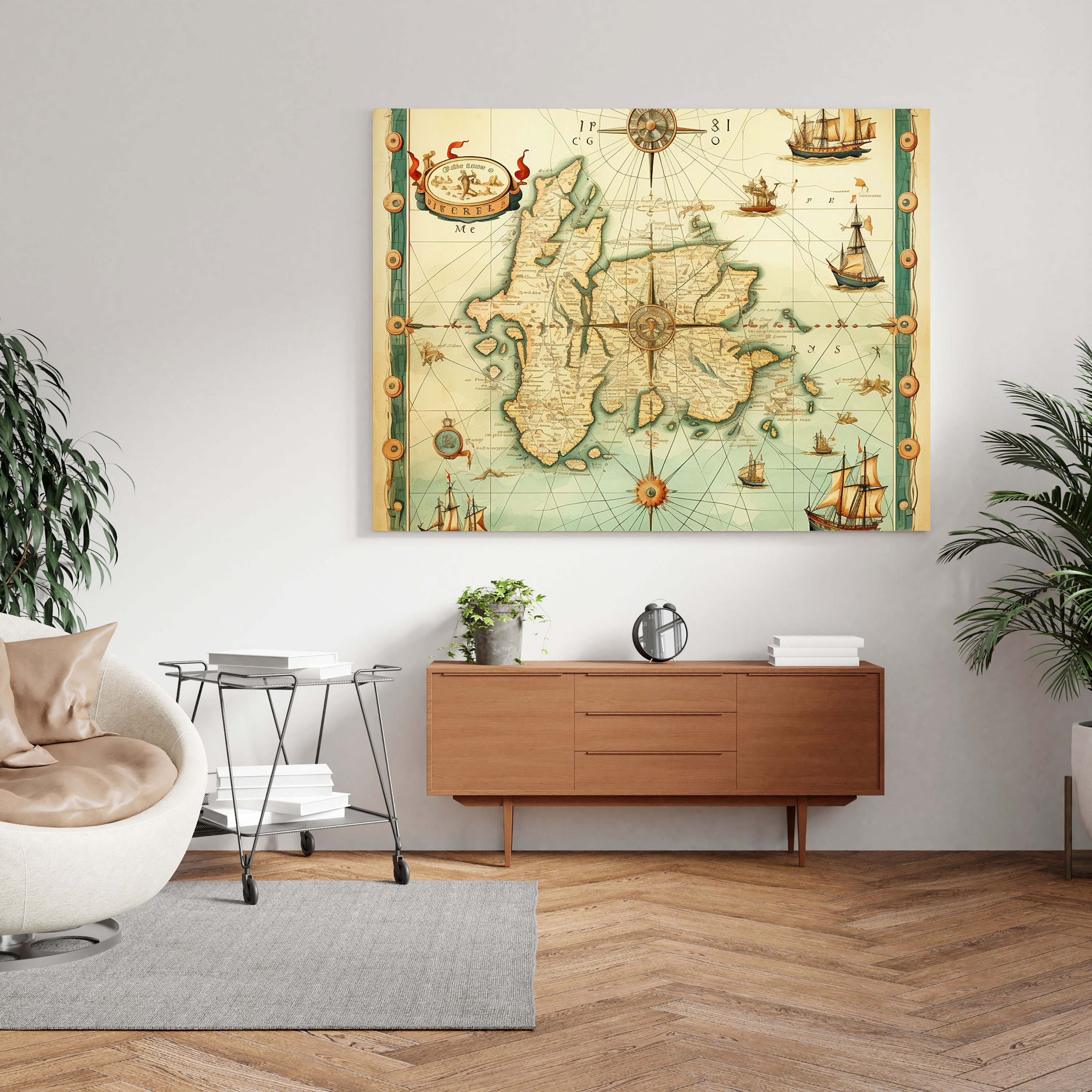 Weltkarte Leinwandbild - Vintage Seeweltkarte - Wandkunst