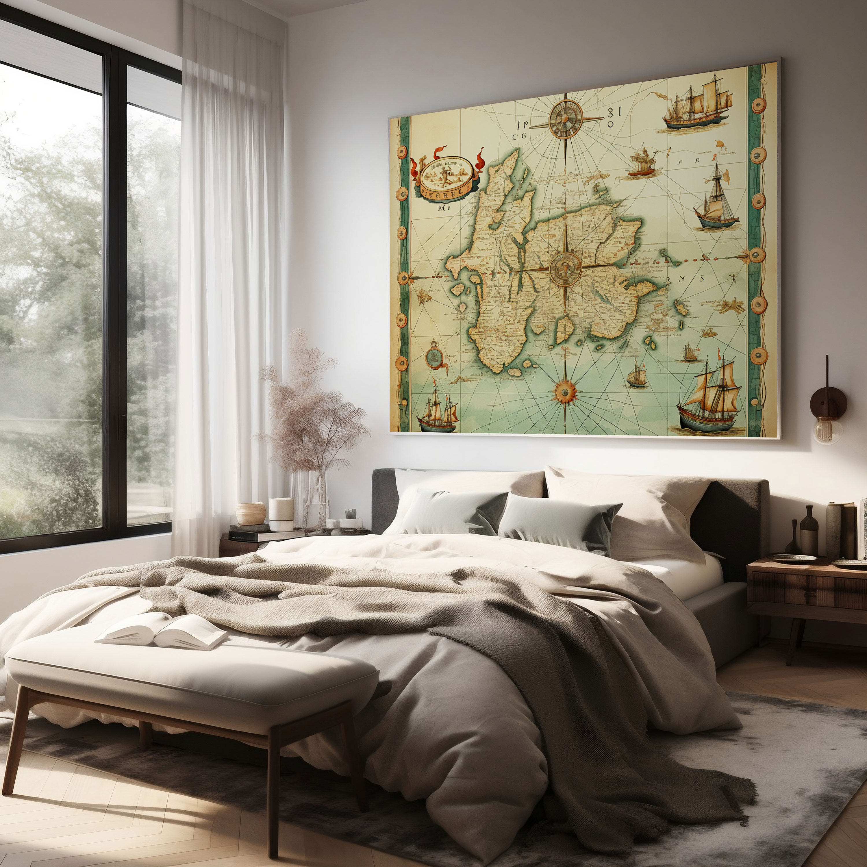 Weltkarte Leinwandbild - Vintage Seeweltkarte - Wandkunst