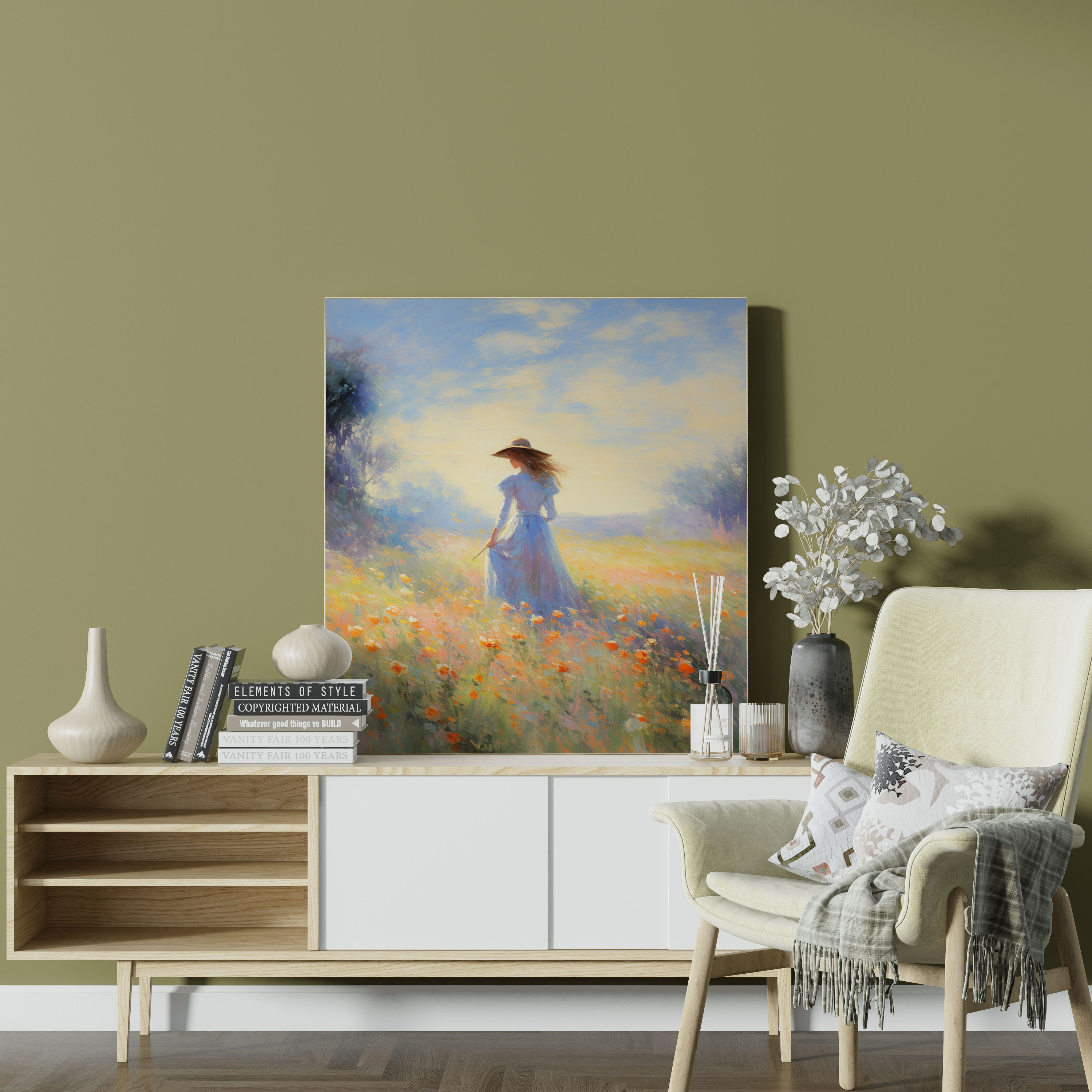 Woman Wall Art - Impressionist Meadow Canvas Print - Woman, Canvas Print, Dreamlike Atmosphere, Meadow