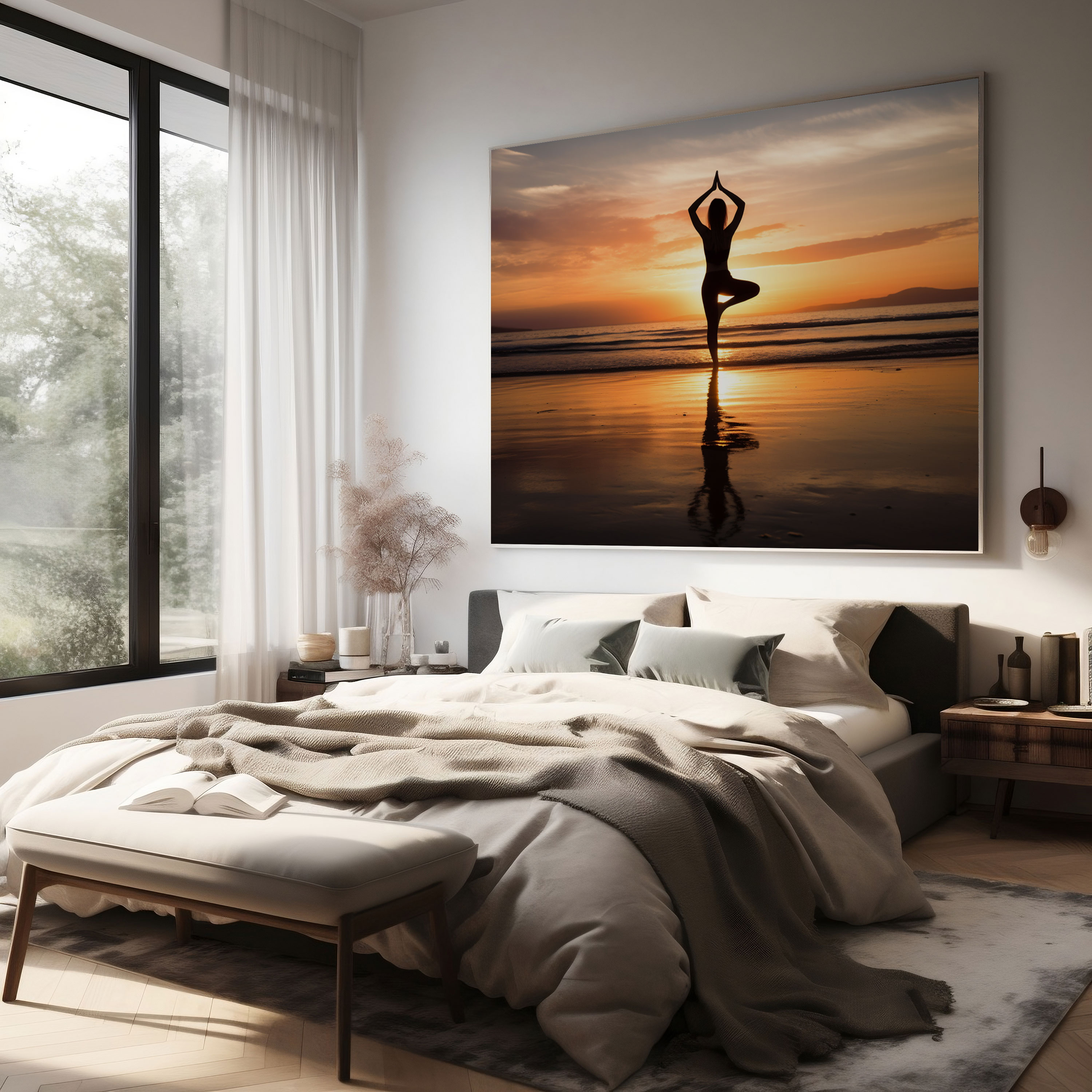 Kadın Kanvas Tablo - Huzurlu Yoga Plaj Duvar Sanatı