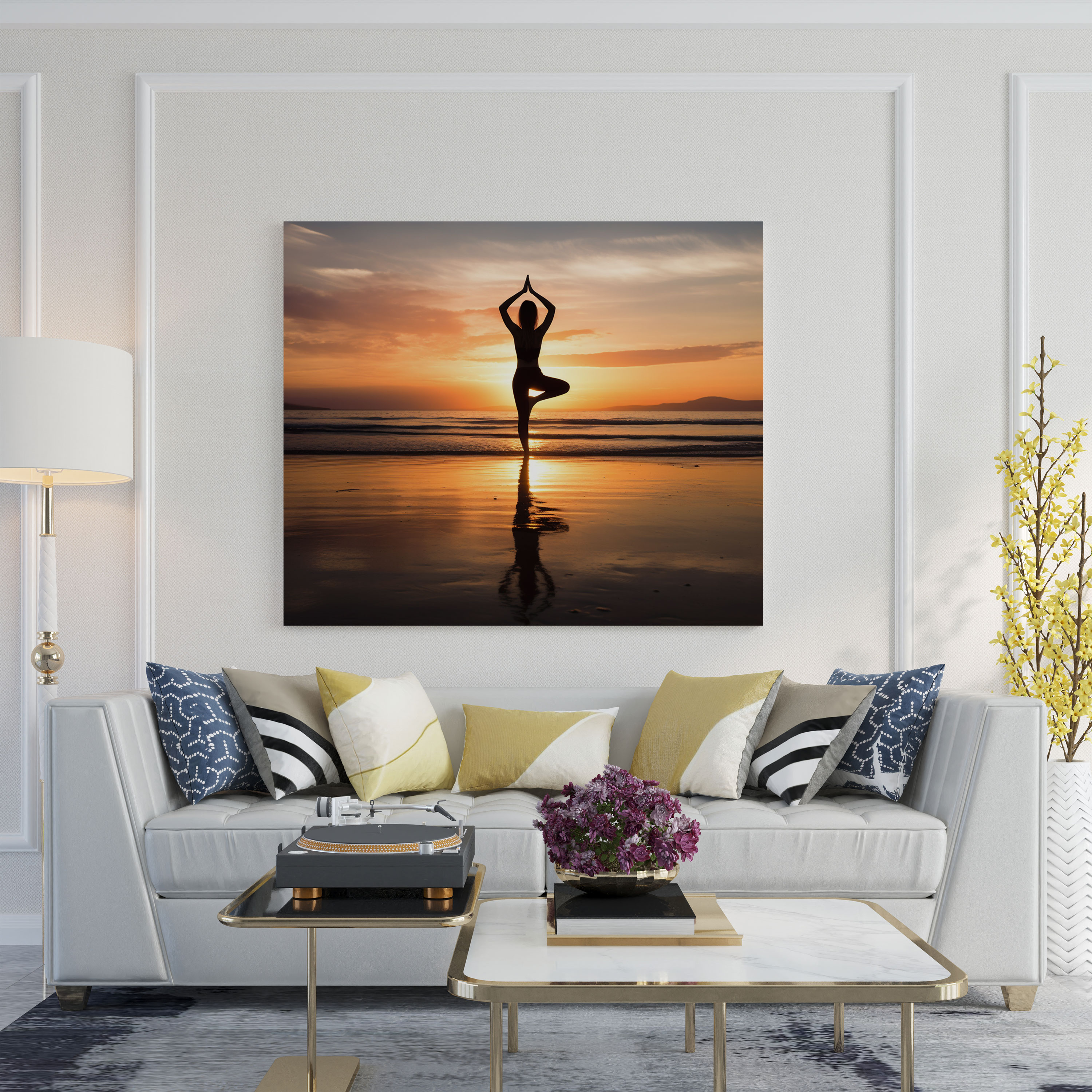 Kadın Kanvas Tablo - Huzurlu Yoga Plaj Duvar Sanatı