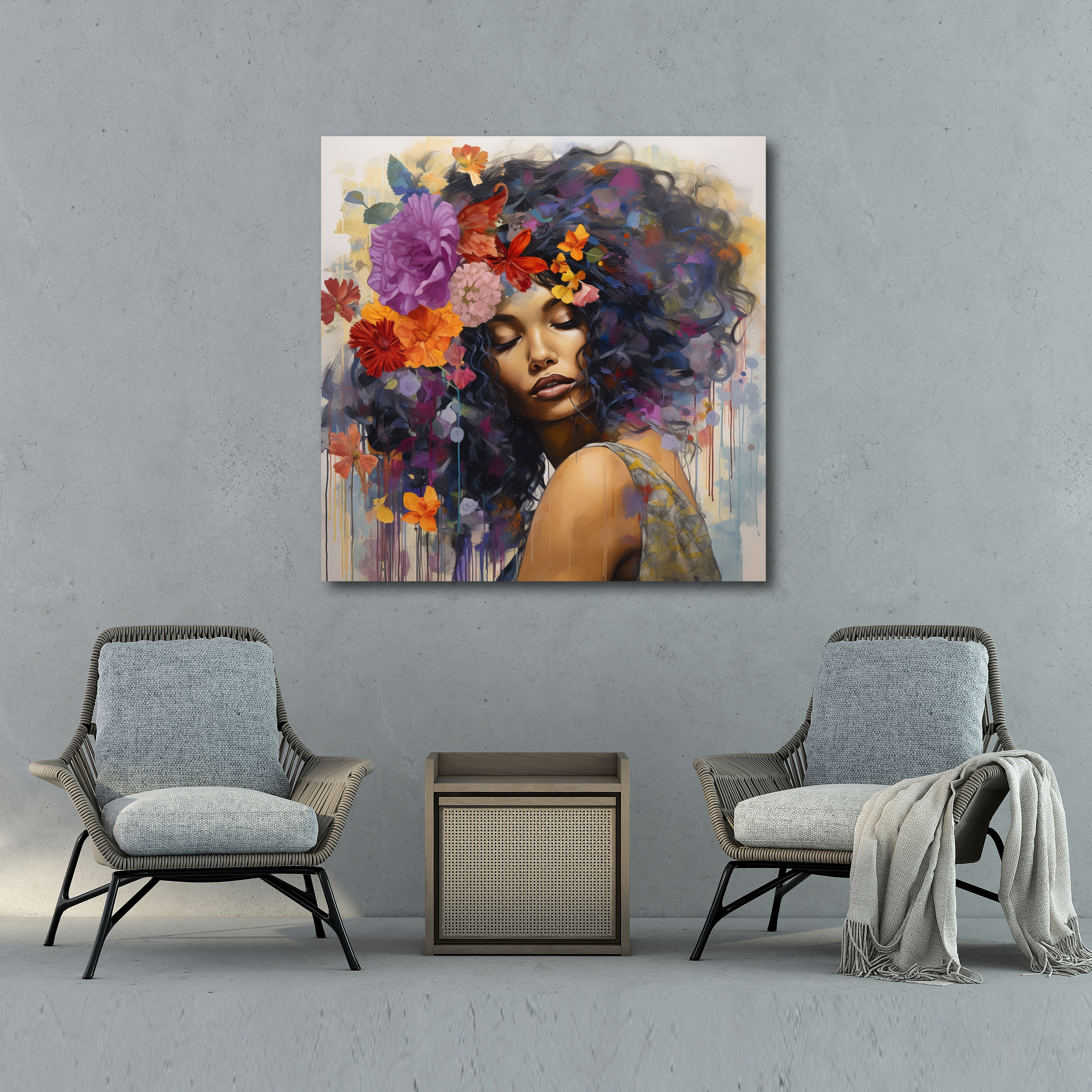 Woman Wall Art - Mixed Media Floral - Woman, Canvas Print, Canvas, Home Decoration