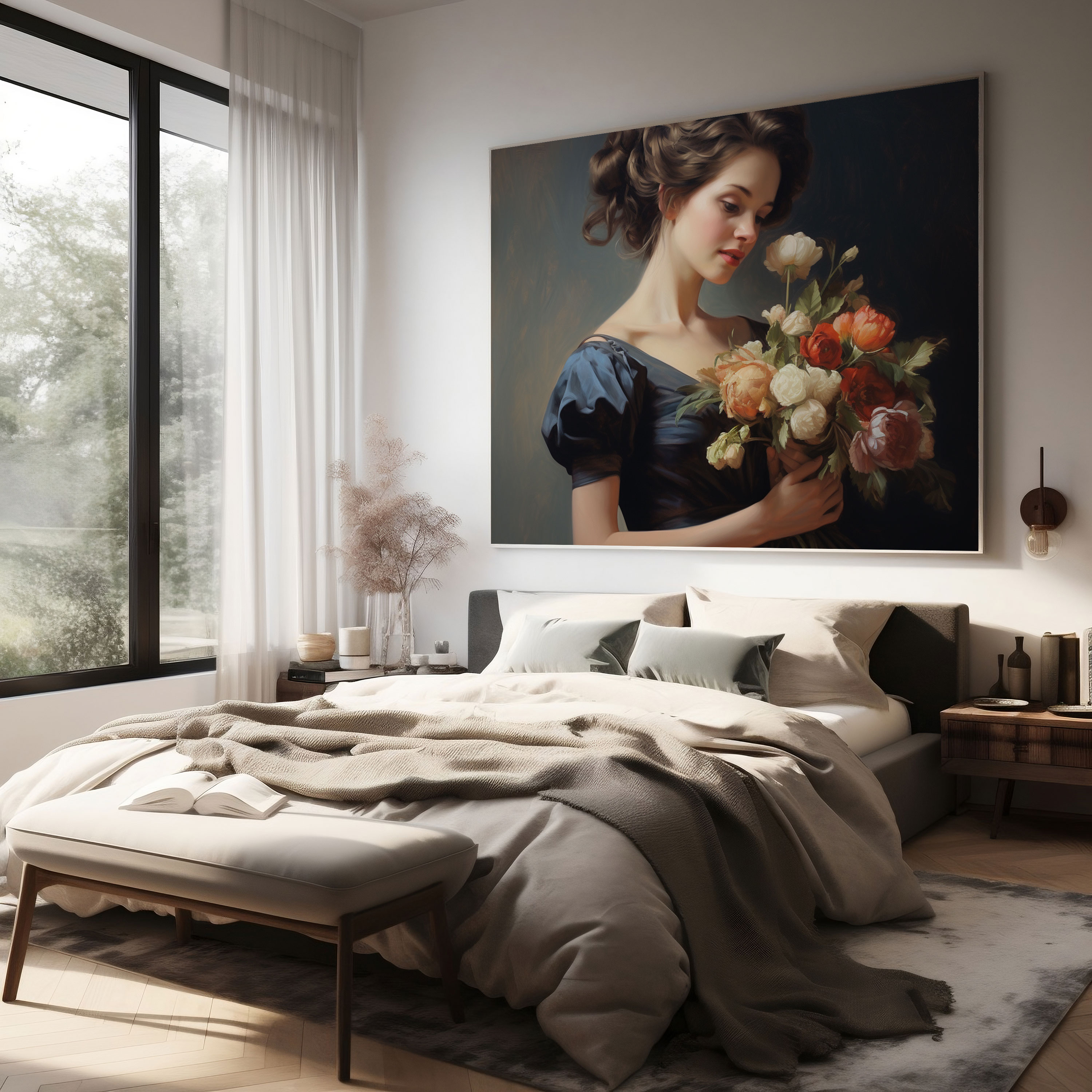 Woman Canvas Print - Floral Bouquet Oil Painting Wall Art - Woman, Canvas, Canvas Print, Wall Decoration