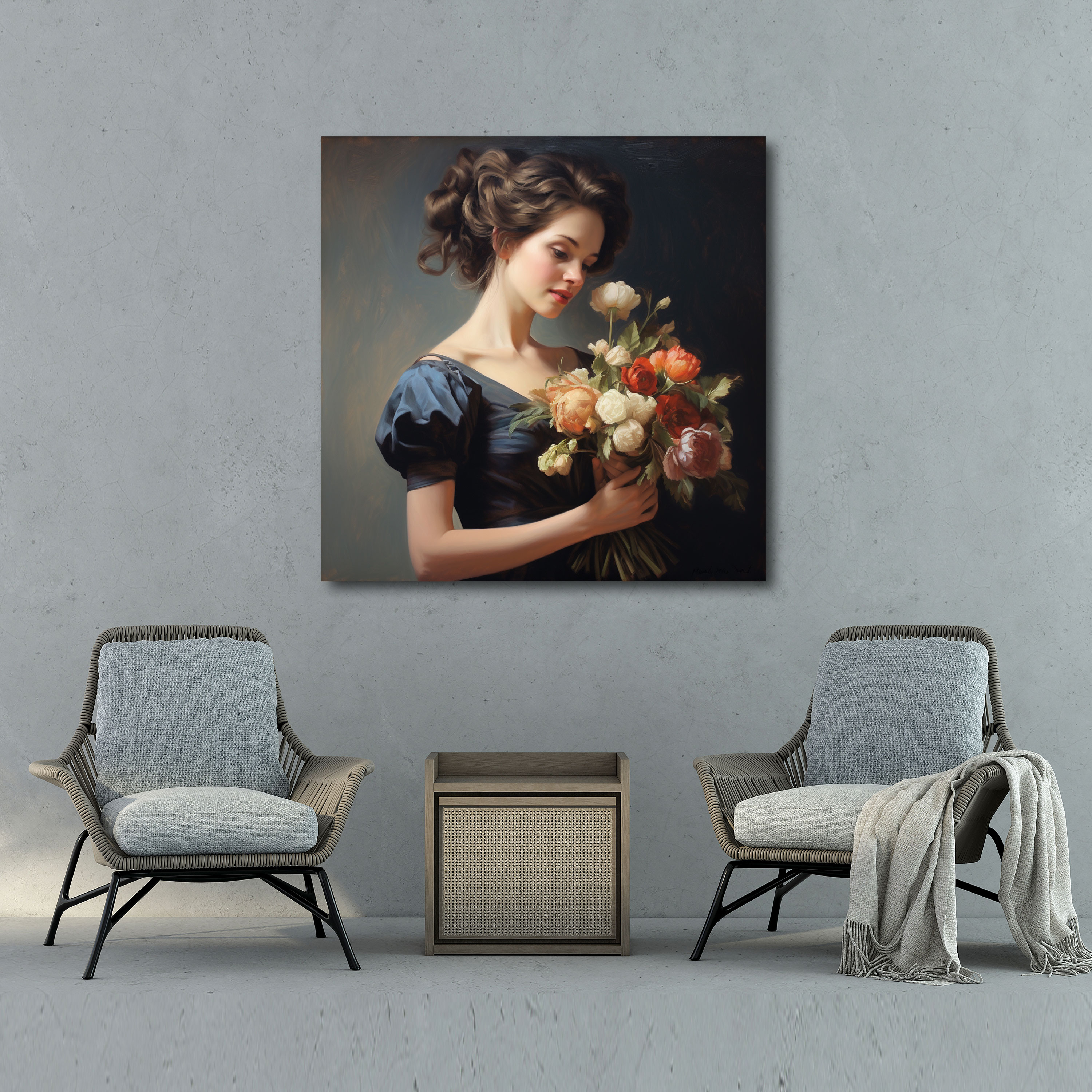 Woman Canvas Print - Floral Bouquet Oil Painting Wall Art - Woman, Canvas, Canvas Print, Wall Decoration