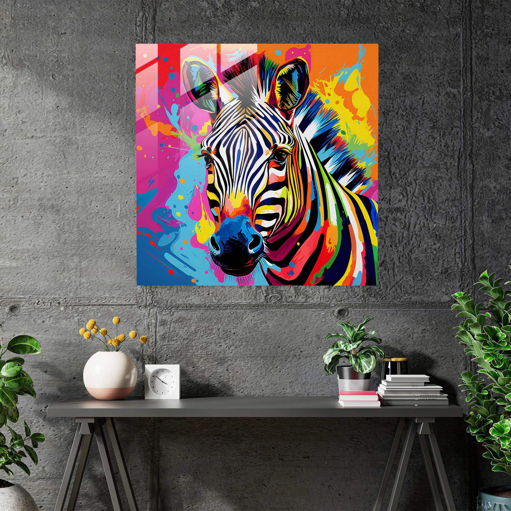 Colorful Zebra Glass Print - Zebra, Modern Art, Pop Art, Wall Decoration