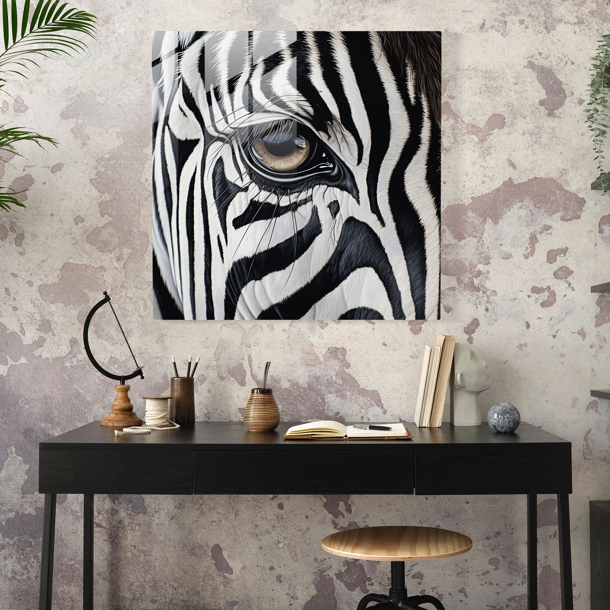 Zebra Çizgili Cam Tablo - Zebra Duvar Dekorasyonu Cam Tablo Cam Duvar Sanatı