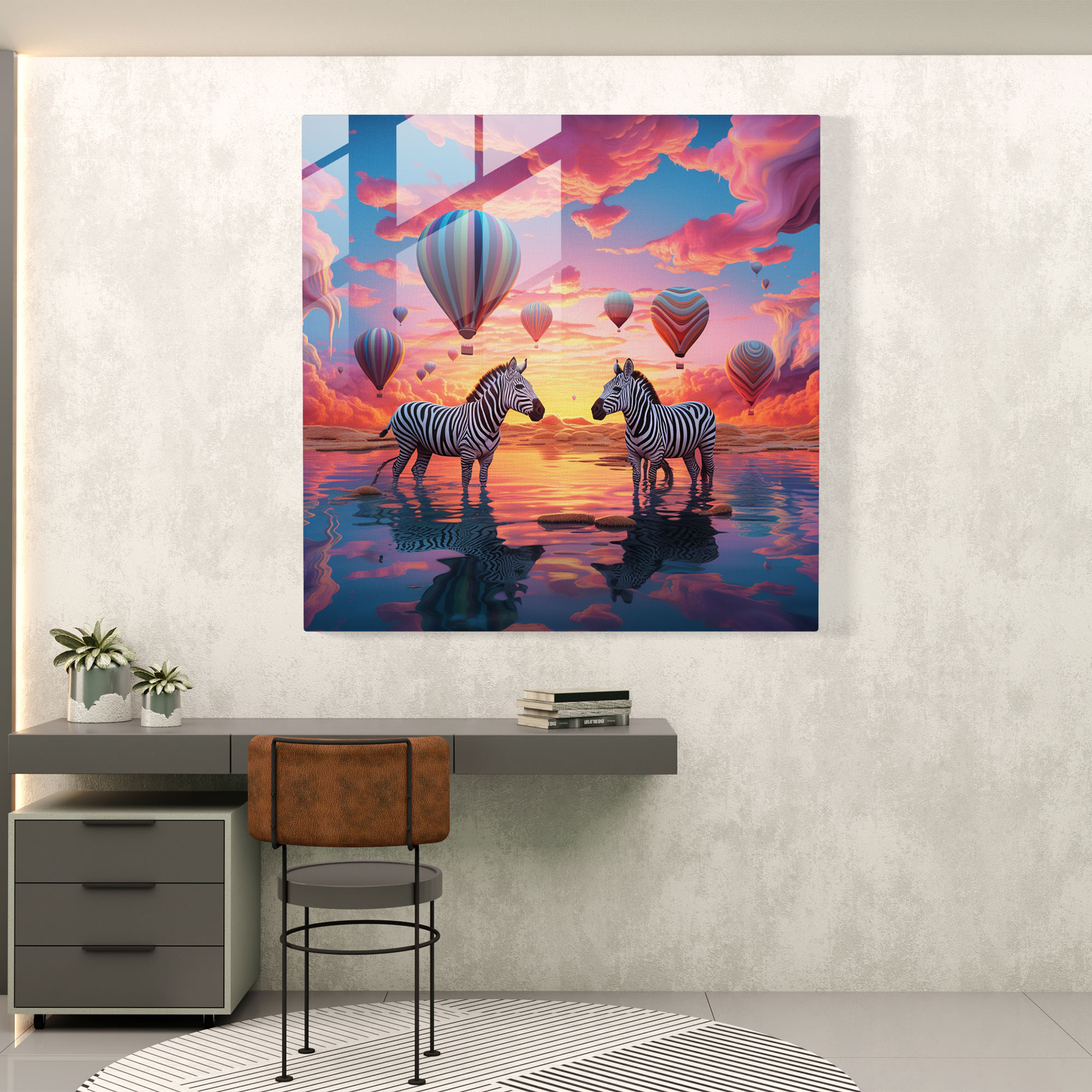 Zebra Dreams Glass Print - Zebra, Home Decoration, Glass Wall Art, Surreal