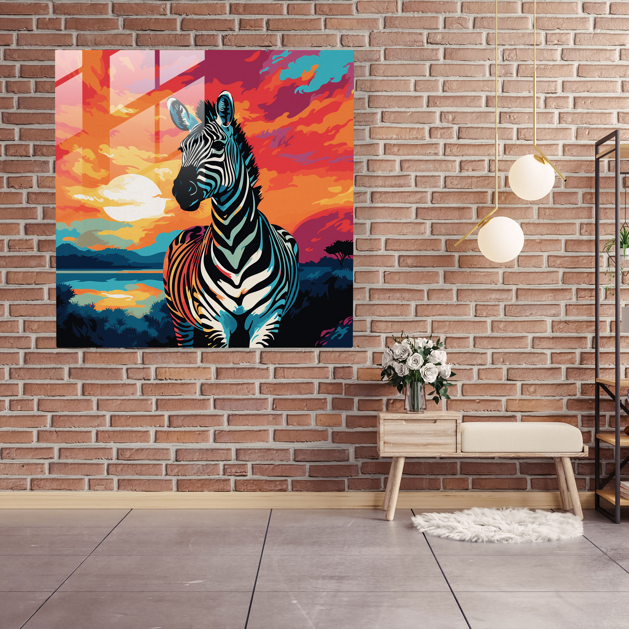 Zebra Sunset Glass Print - Zebra, Glass Print, Sunset, Zebra