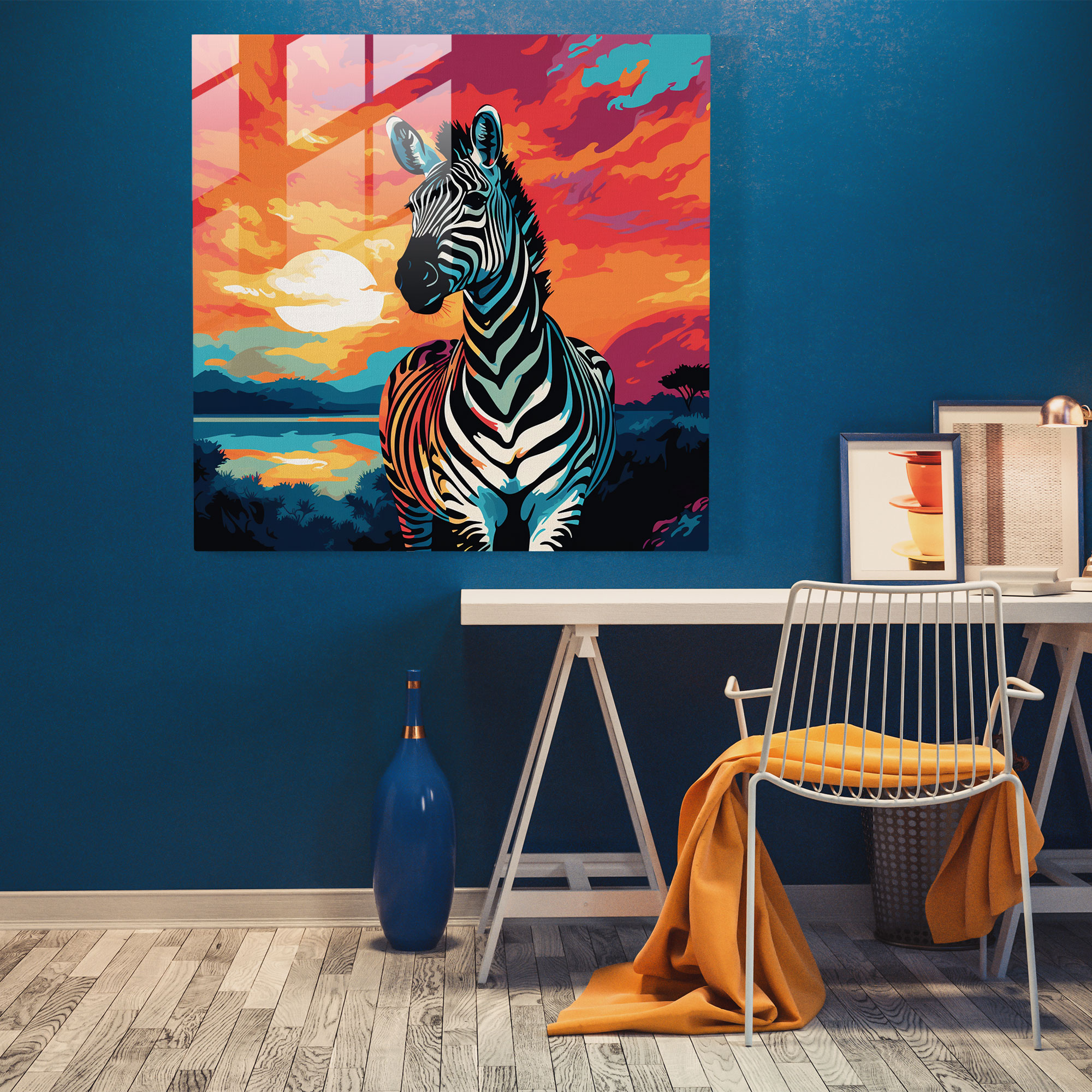 Zebra Sunset Glass Print - Zebra, Glass Print, Sunset, Zebra
