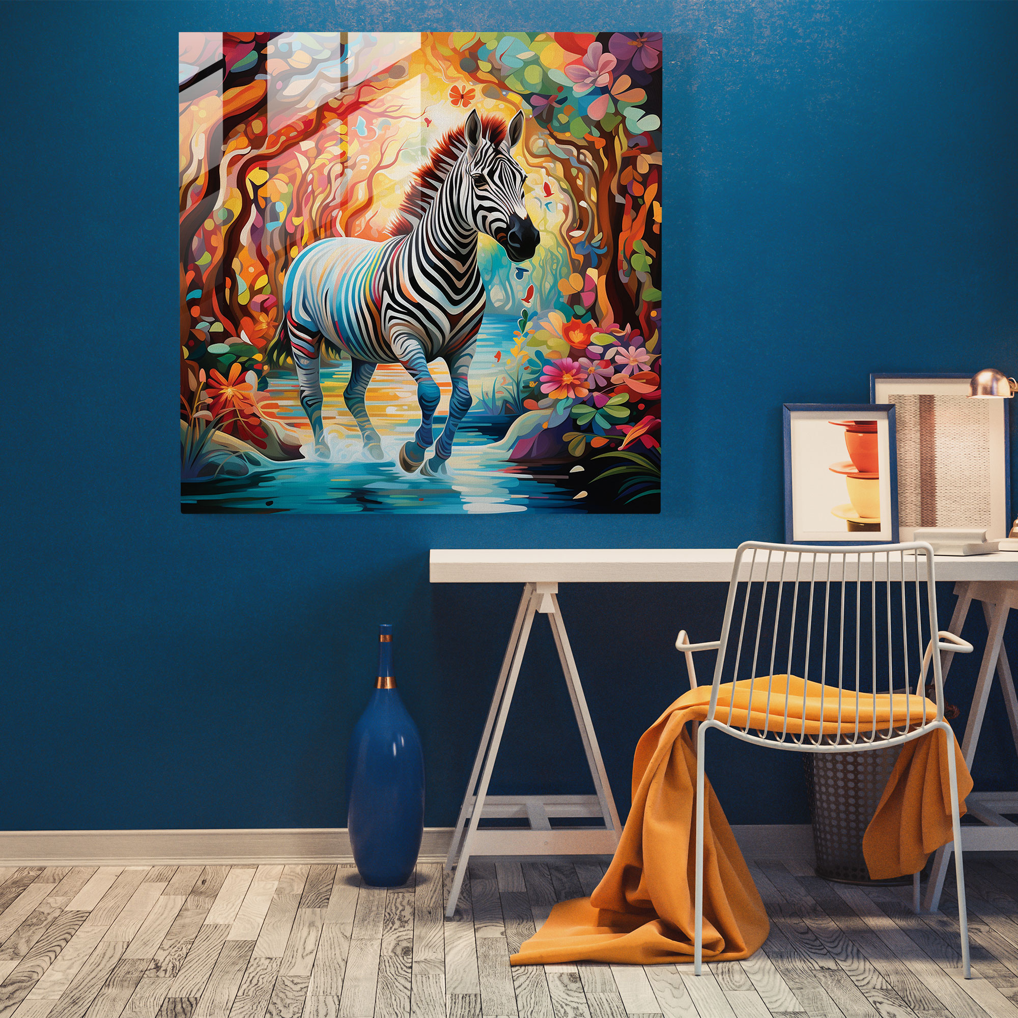 Abstract Zebra Glass Print - Zebra, Home Decoration, Glass Wall Art, Colorful Jungle
