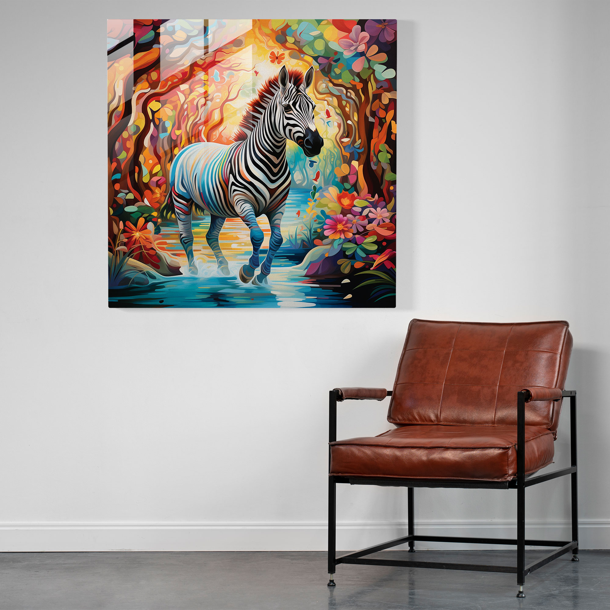 Abstract Zebra Glass Print - Zebra, Home Decoration, Glass Wall Art, Colorful Jungle