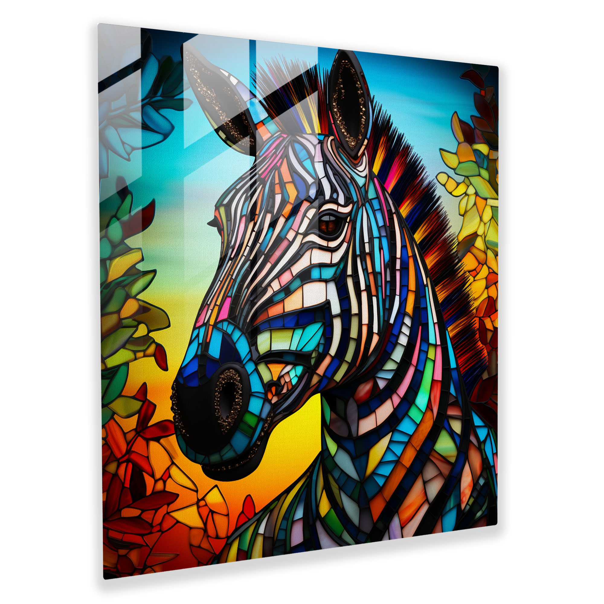 Colorful Zebra Glass Print - Zebra, Home Decoration, Glass Print, Glass Wall Art