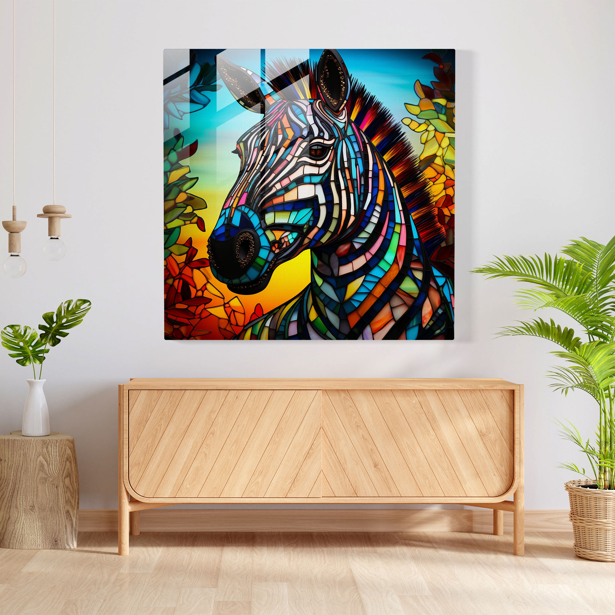 Colorful Zebra Glass Print - Zebra, Home Decoration, Glass Print, Glass Wall Art